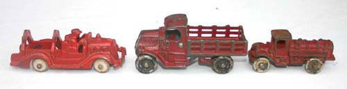 lot of 3 antique toy cast iron vehicles incl 2 by: lot of 3 antique toy cast iron vehicles incl 2 by AC Williams & a Hubley fire engine