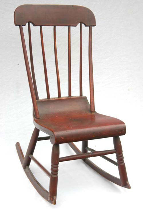 ca 1840 Salem rocker in orig red paint: ca 1840 Salem rocker in orig red paint