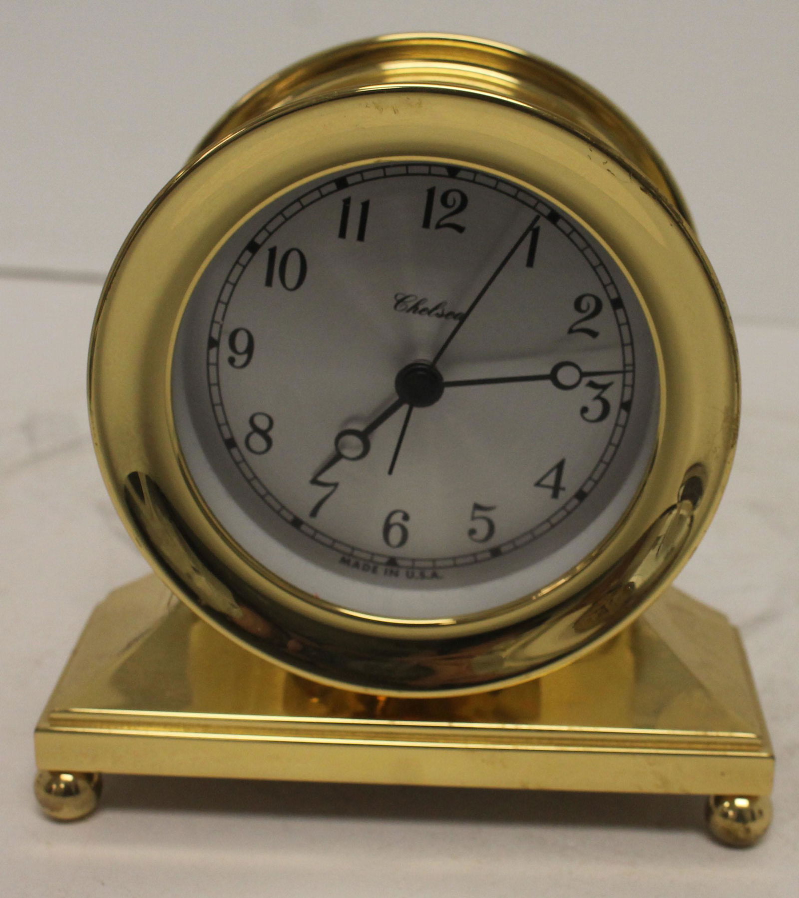 heavy brass battery op Chelsea ship's clock - 5" tall x (1 of 3)