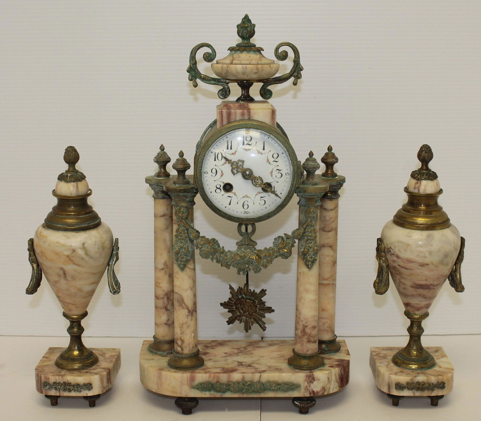 19thC French marble & brass garniture clock set - 16" (1 of 18)