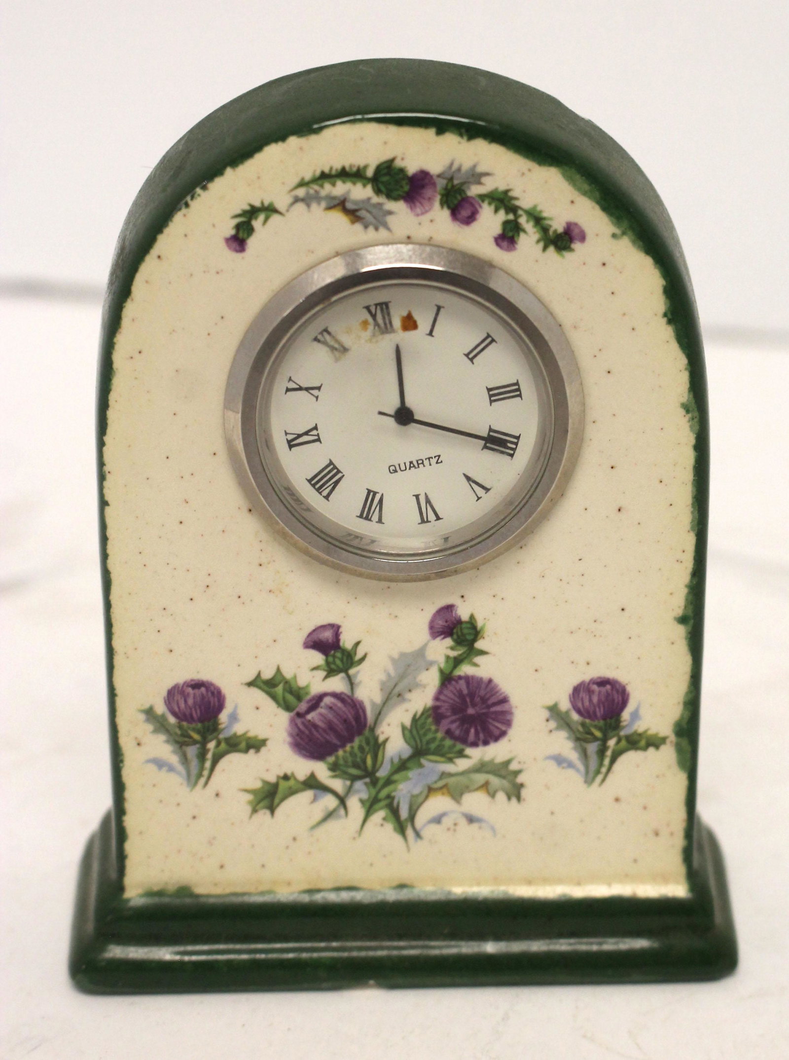 Handmade porcelain clock hutch w quartz clock - 3 3/4": Handmade porcelain clock hutch w quartz clock - 3 3/4" tall x 2 3/4" wide