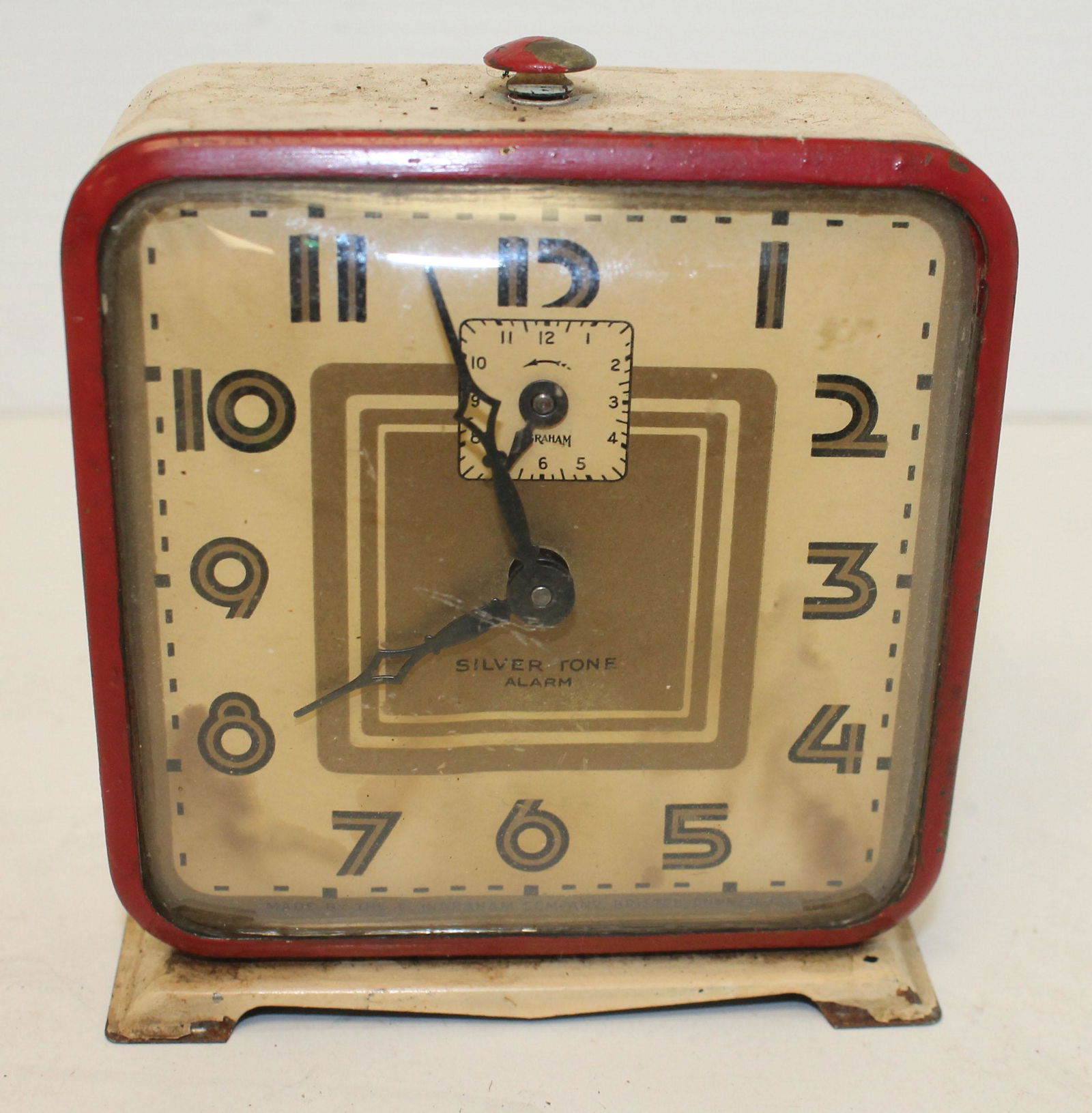 Art Deco Ingraham Silvertone painted white alarm clock (1 of 3)