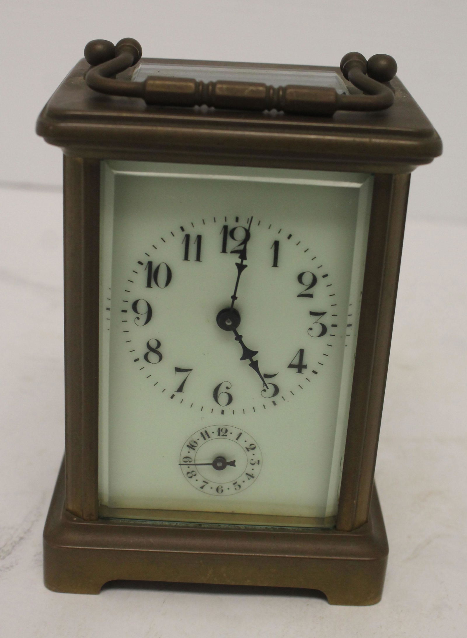 French small heavy brass carriage clock - 4 1/4" tall x (1 of 4)