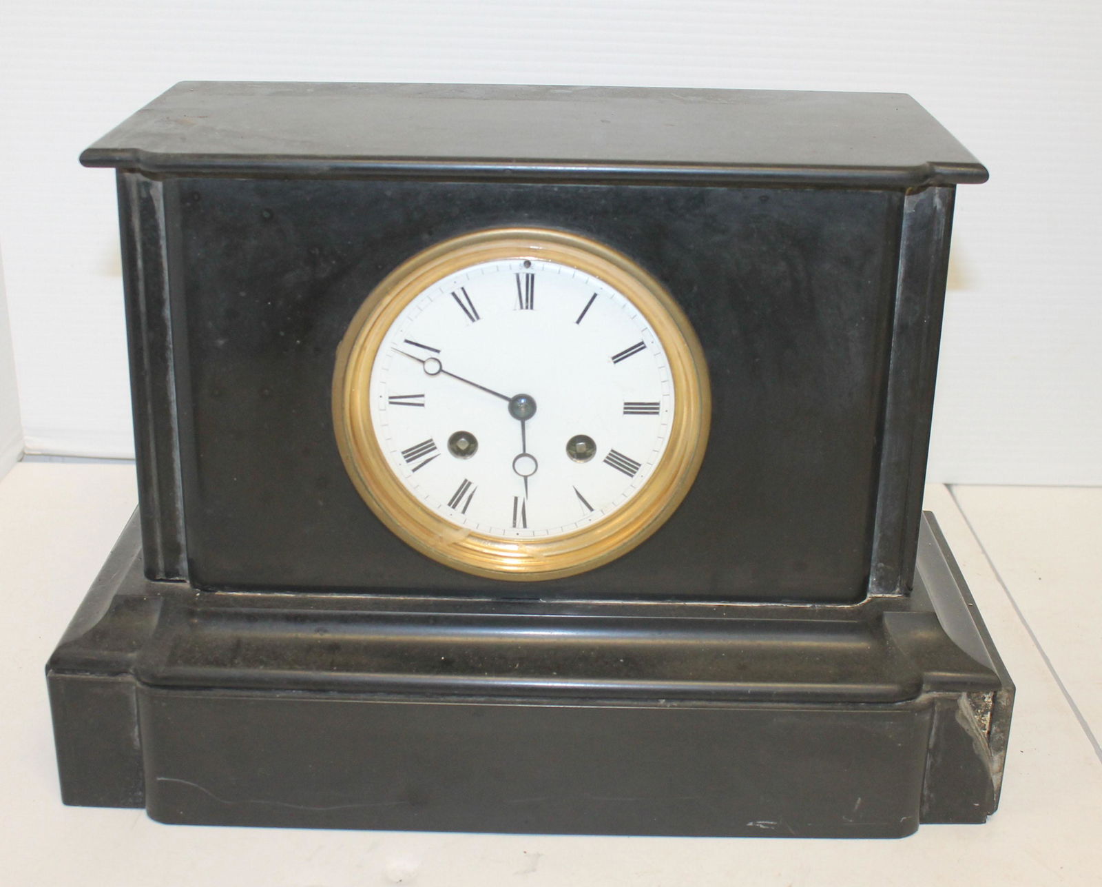 antique slate mantle clock - 12 1/2" wide x 9" tall (1 of 4)