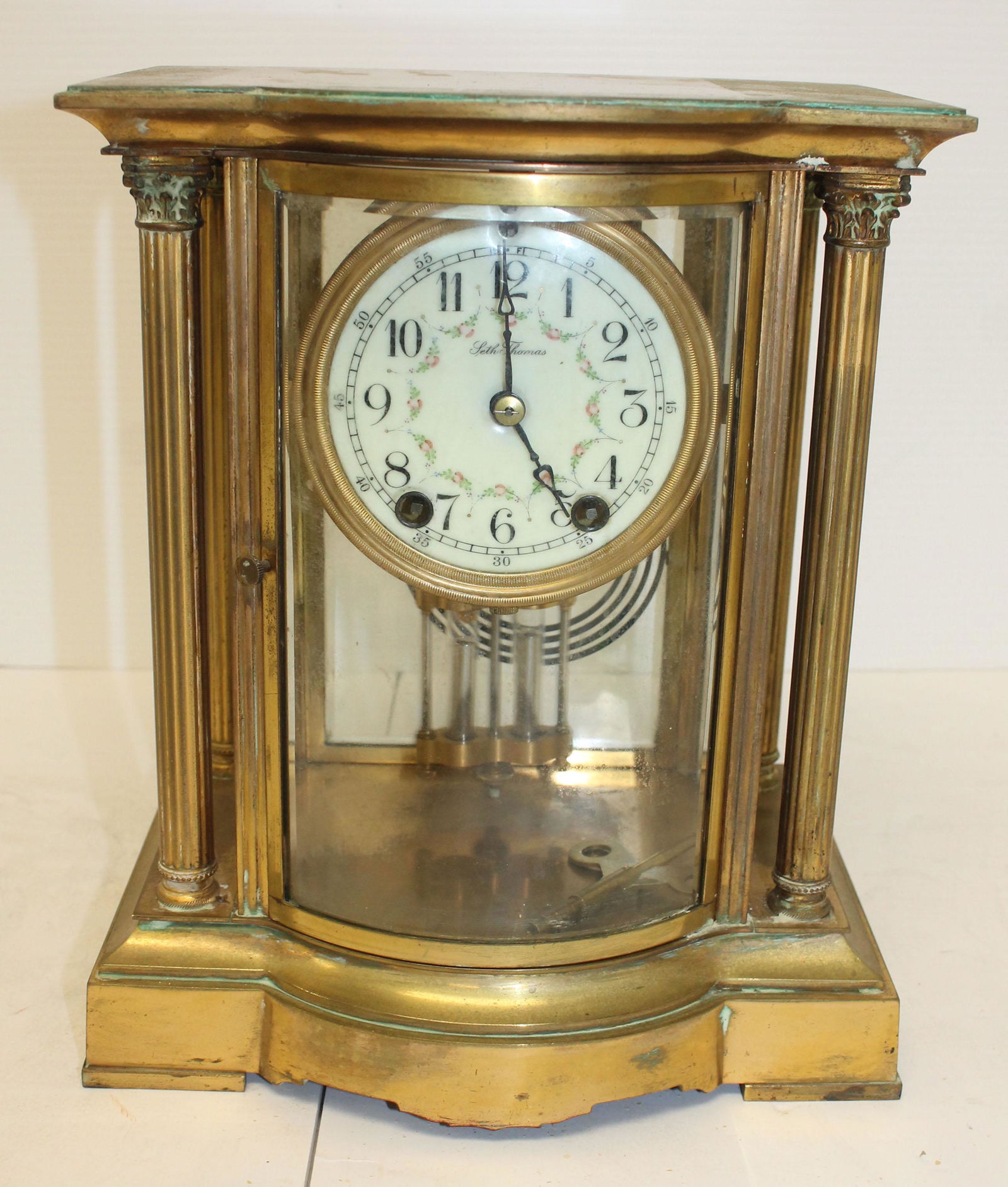 Seth Thomas carriage clock w porcelain face - 11"tall x (1 of 5)