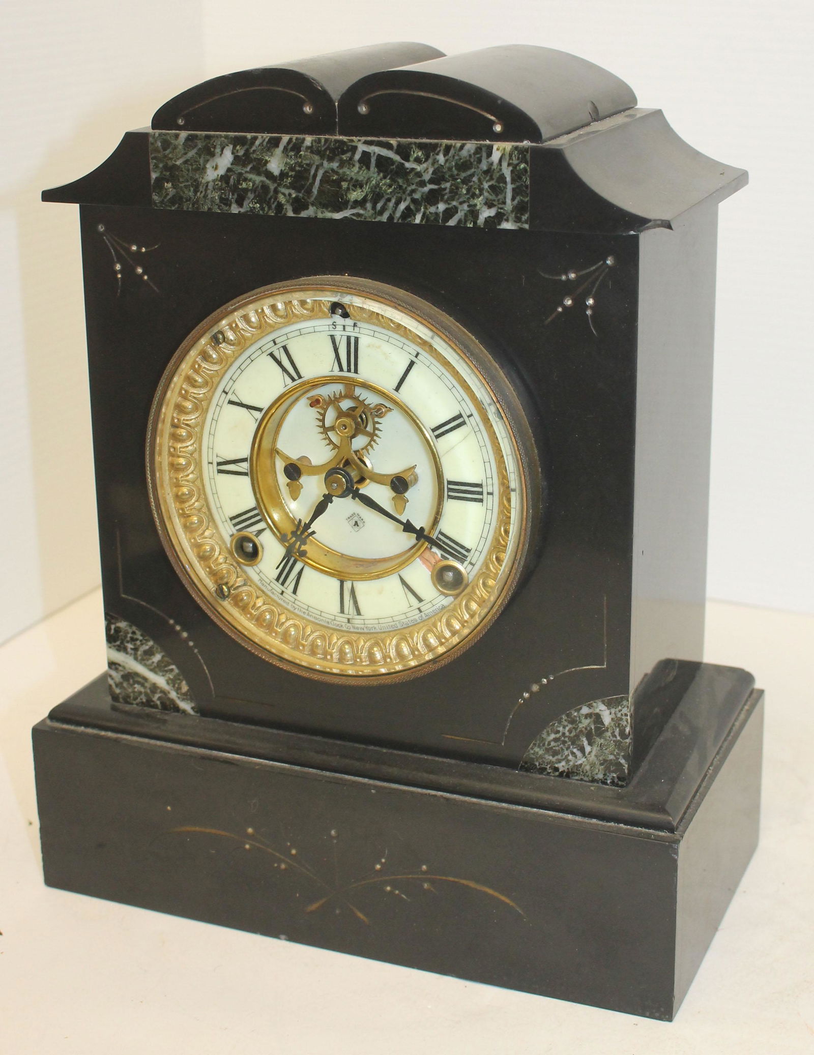 Ansonia slate mantle clock - 11 1/2" tall x 9" wide (1 of 5)