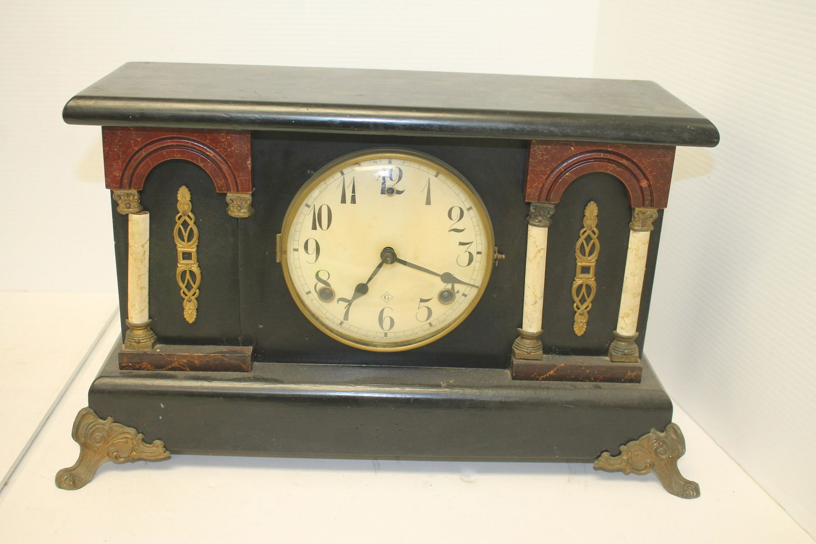 Wm L Gilbert CT wooden mantle clock w faux marble & (1 of 5)