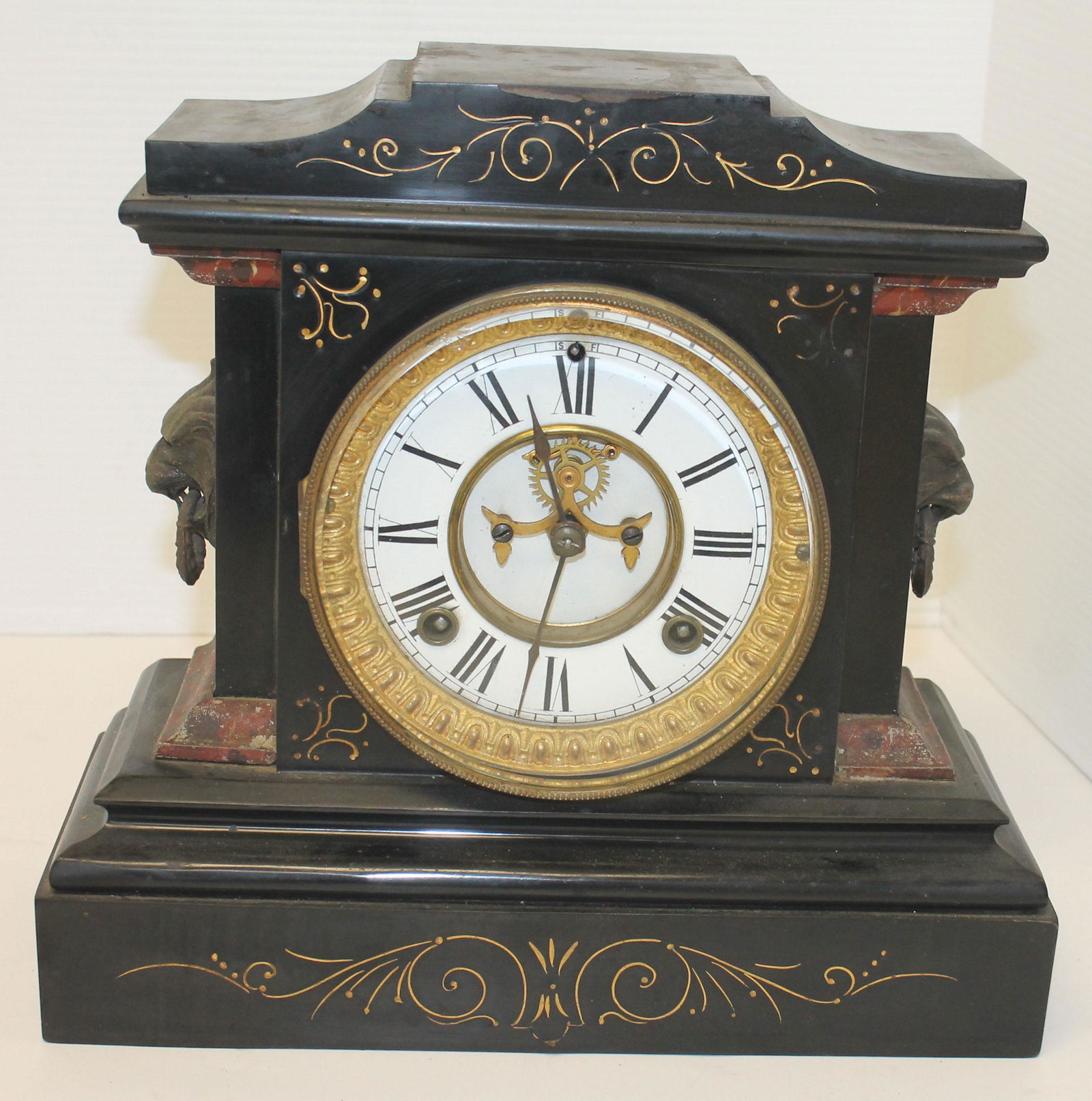 Ansonia slate mantle clock - 11" tall x 11 1/2" wide (1 of 6)