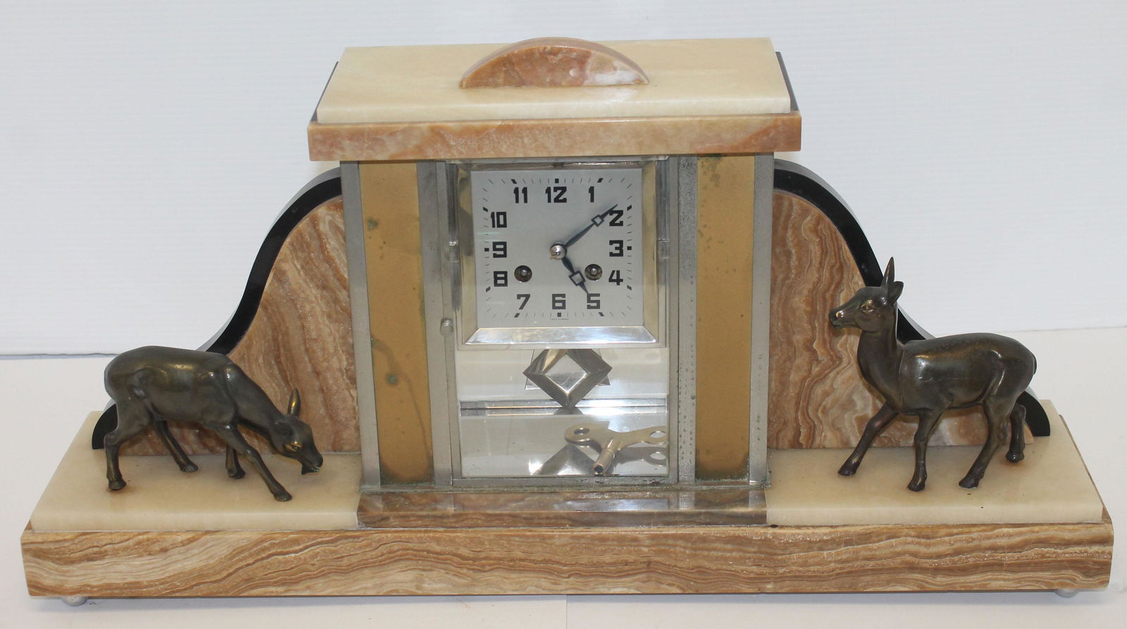 French Art Deco marble & slate clock w deer figural (1 of 10)