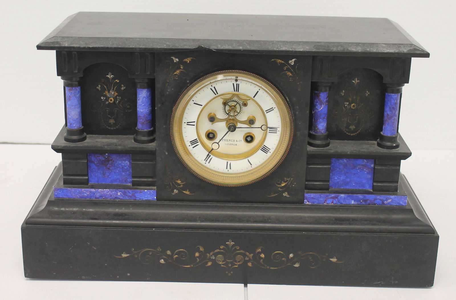 A. French & Co Boston slate mantle clock w faux marble (1 of 6)