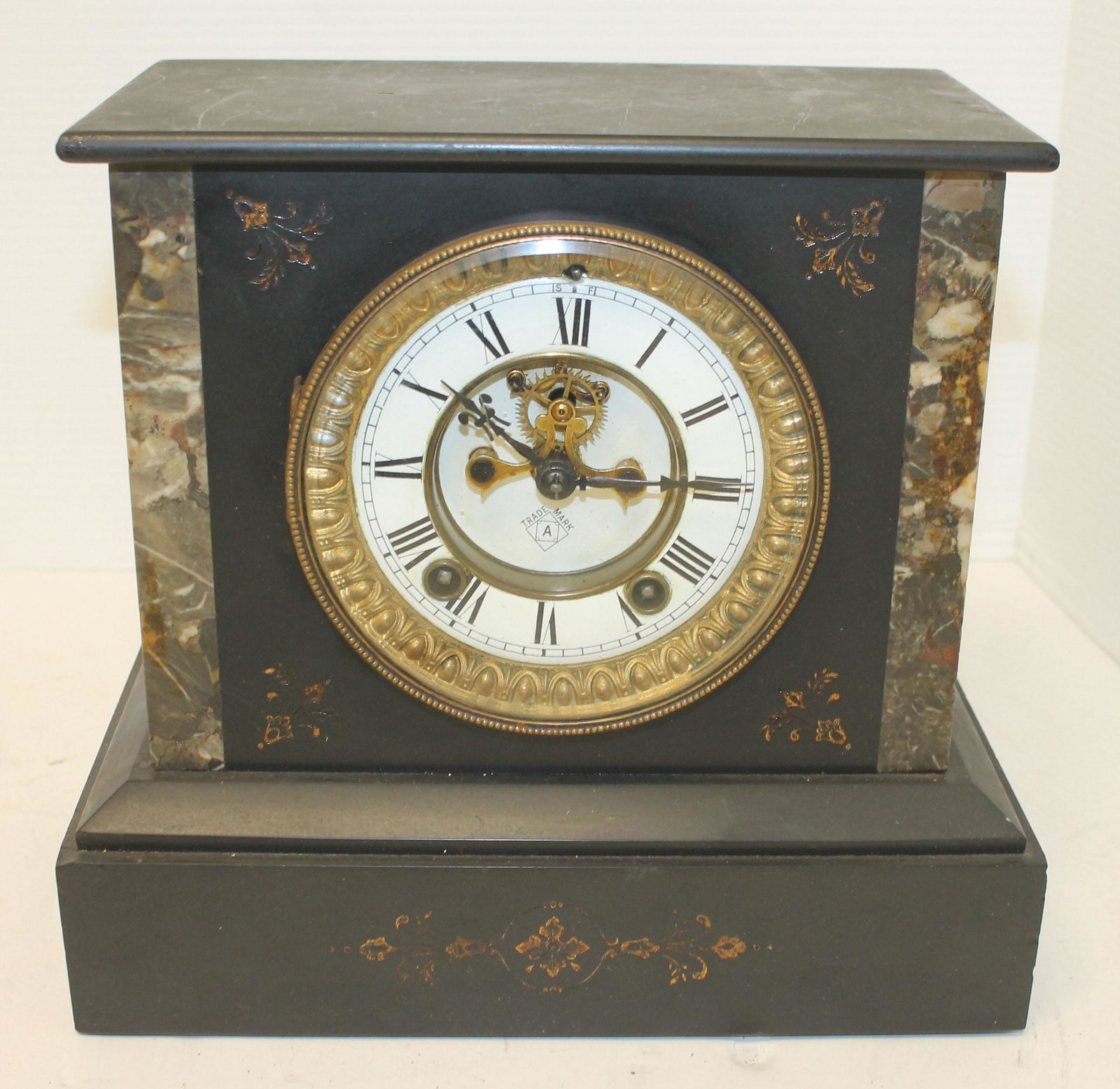 Ansonia slate mantle clock - 9 1/2" tall x 10" wide (1 of 5)