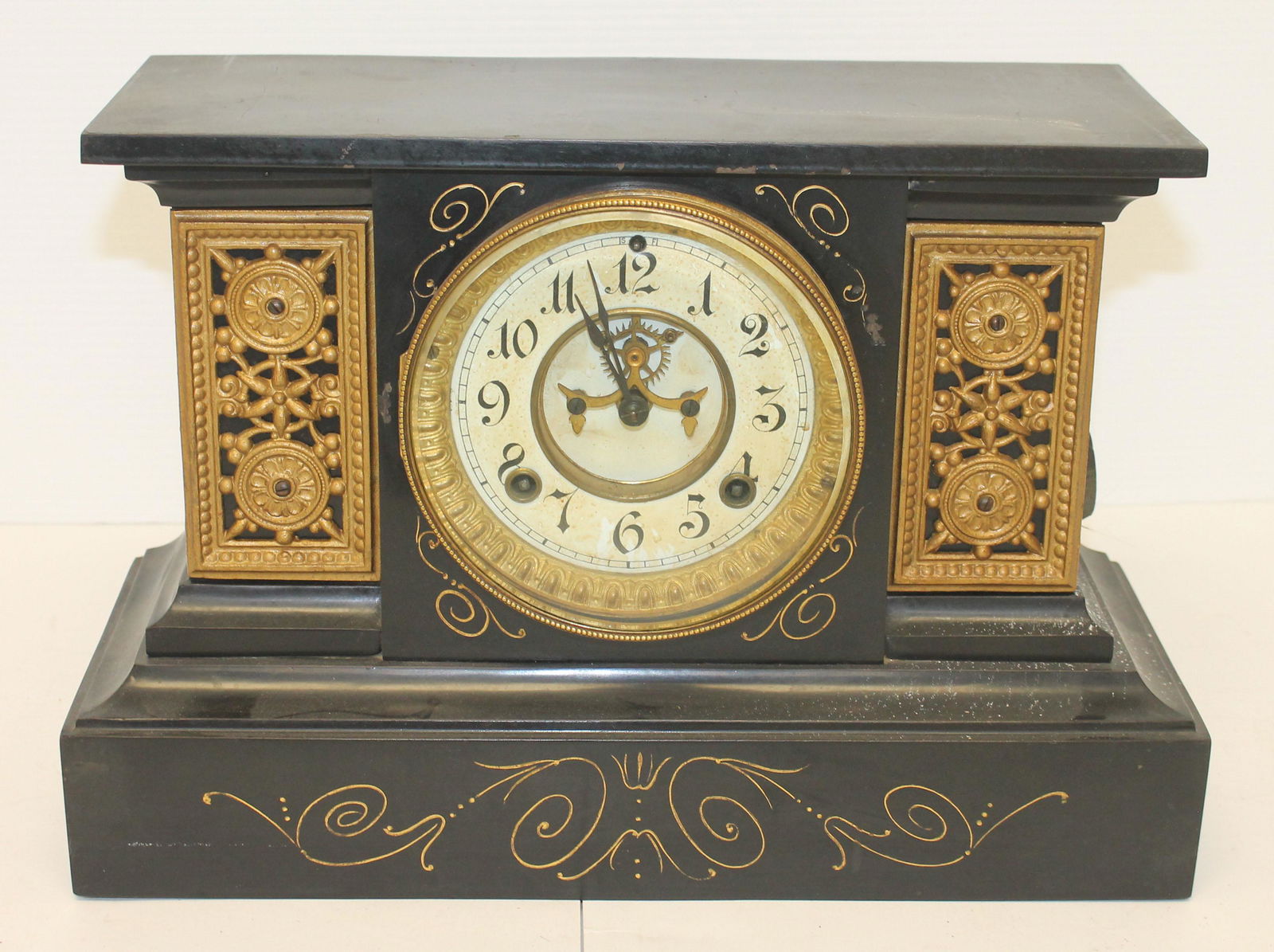 Ansonia faux slate metal mantle clock - 10 1/4" rall x (1 of 6)