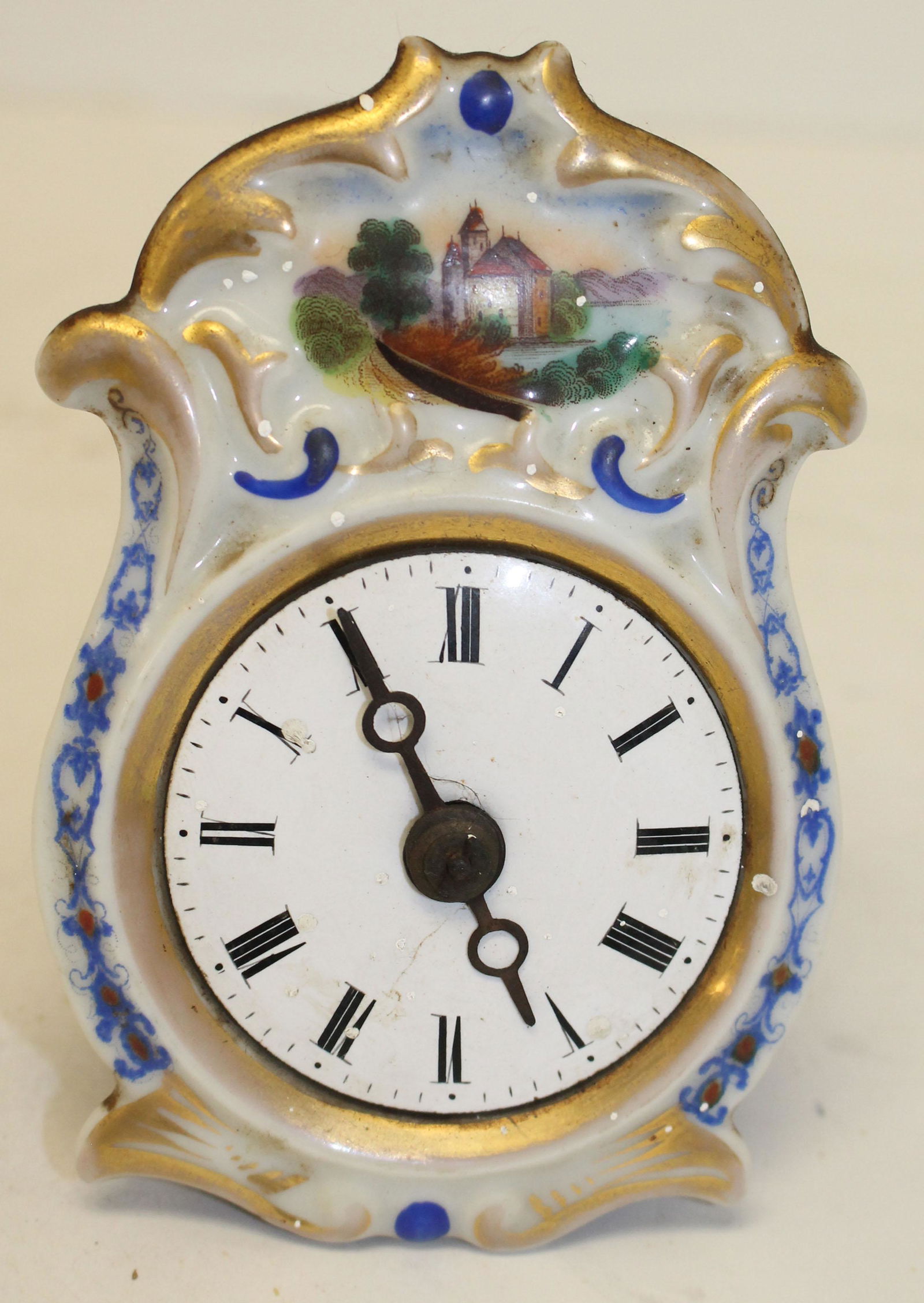 Antique porcelain hand painted clock mounted on wooden (1 of 5)