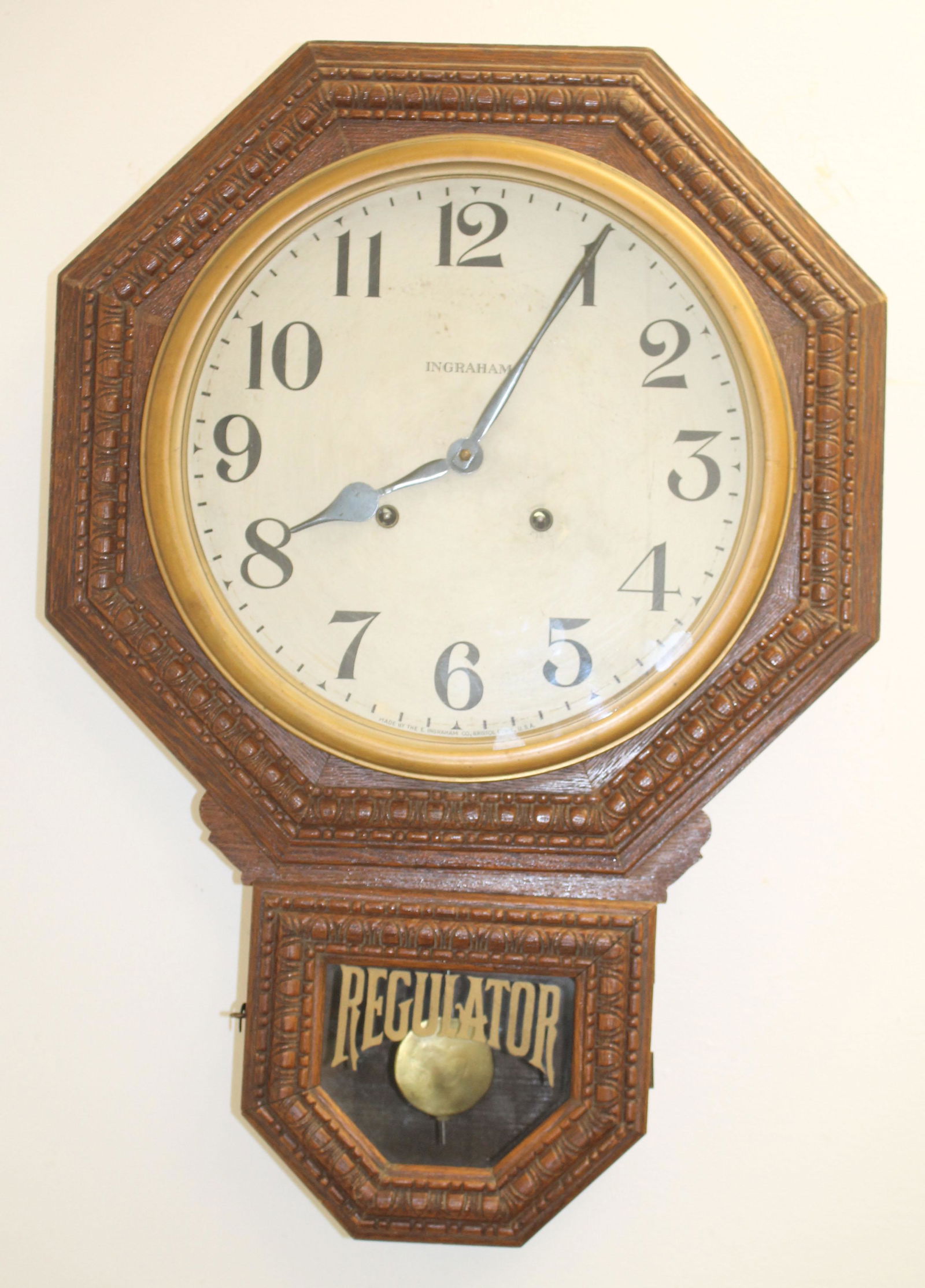 Ingraham oak regulator wall clock - 25" tall x 17" wide (1 of 7)