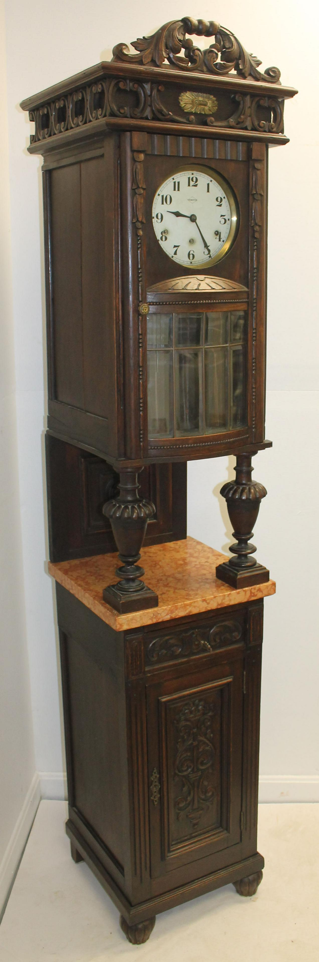 Vedette Grandfather clock w marble shelf & lower (1 of 11)