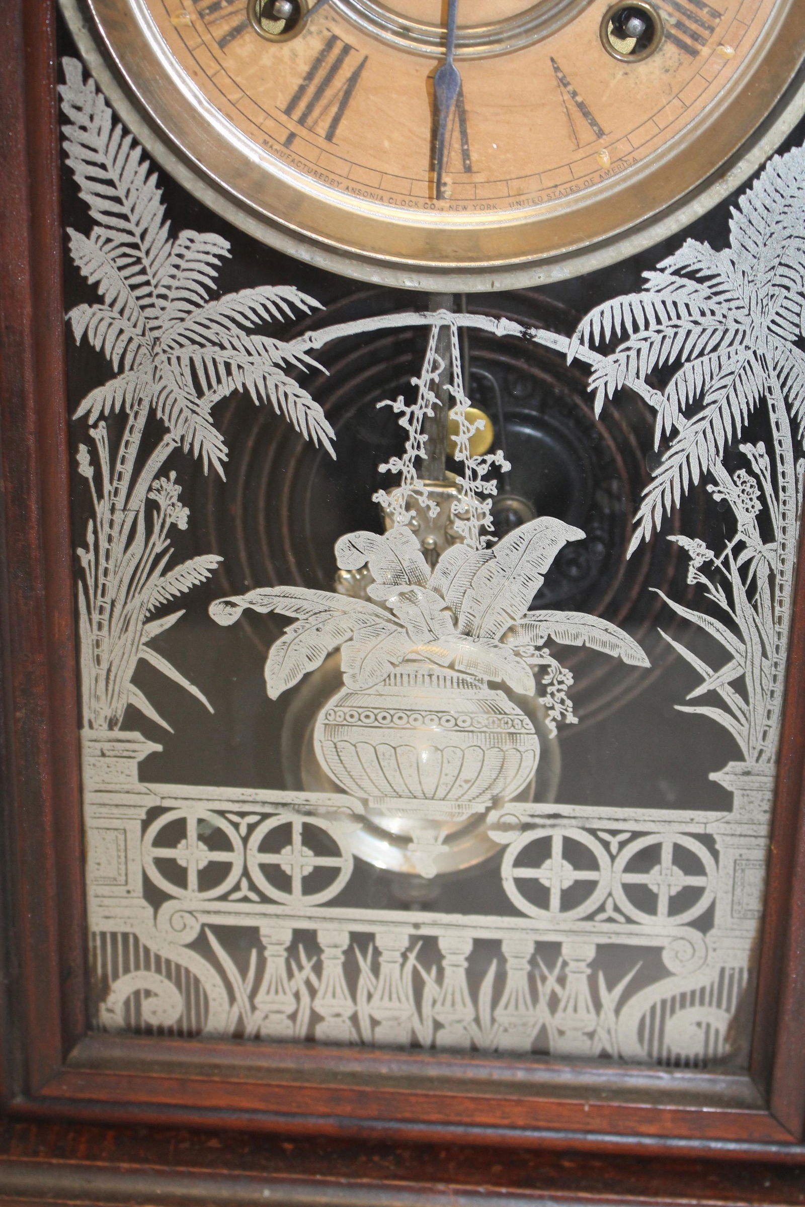 Antique Ansonia Gingerbread shelf clock w frosted dec (1 of 2)