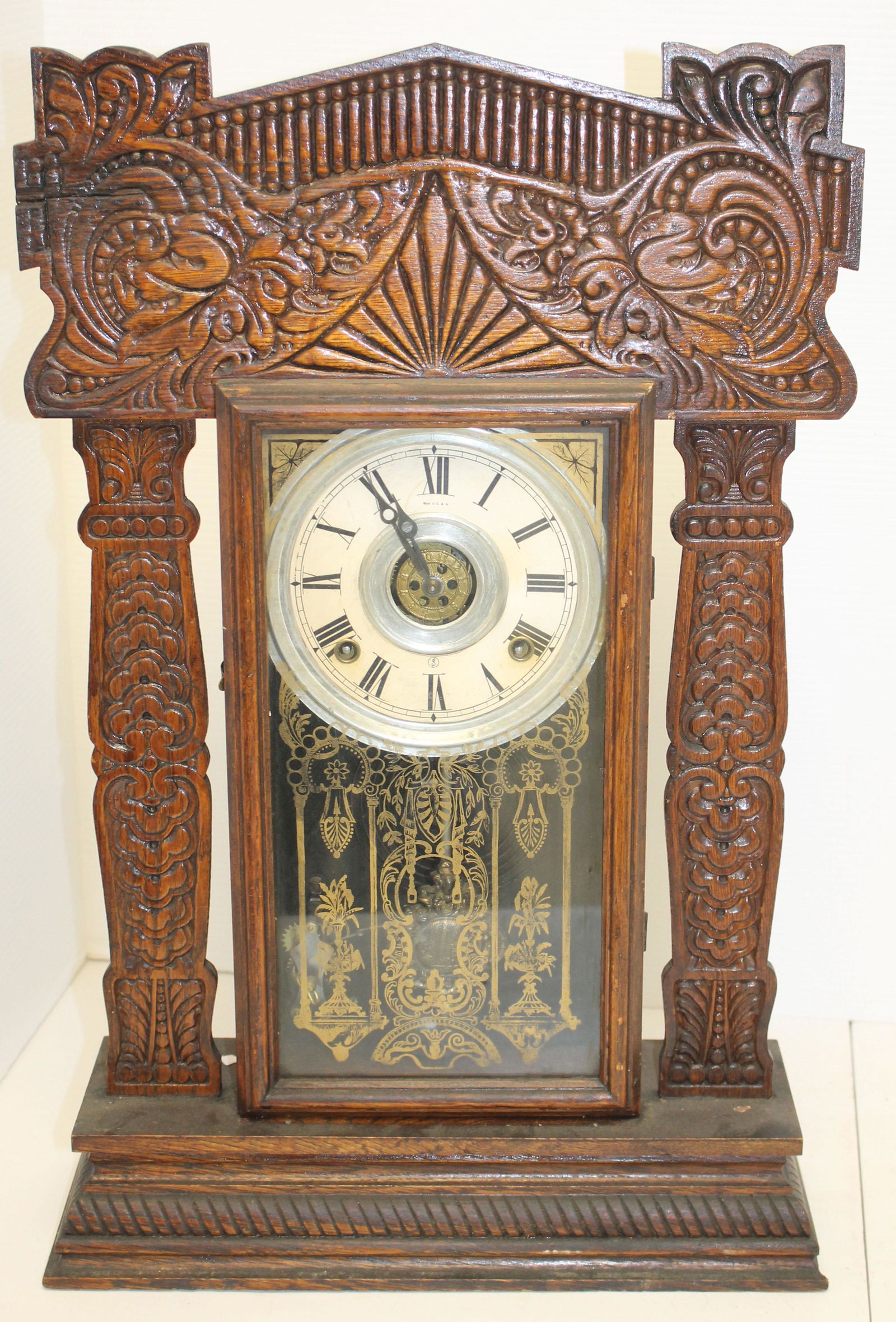 Antique Sessions oak gingerbread clock - 22 1/2"x14 (1 of 6)