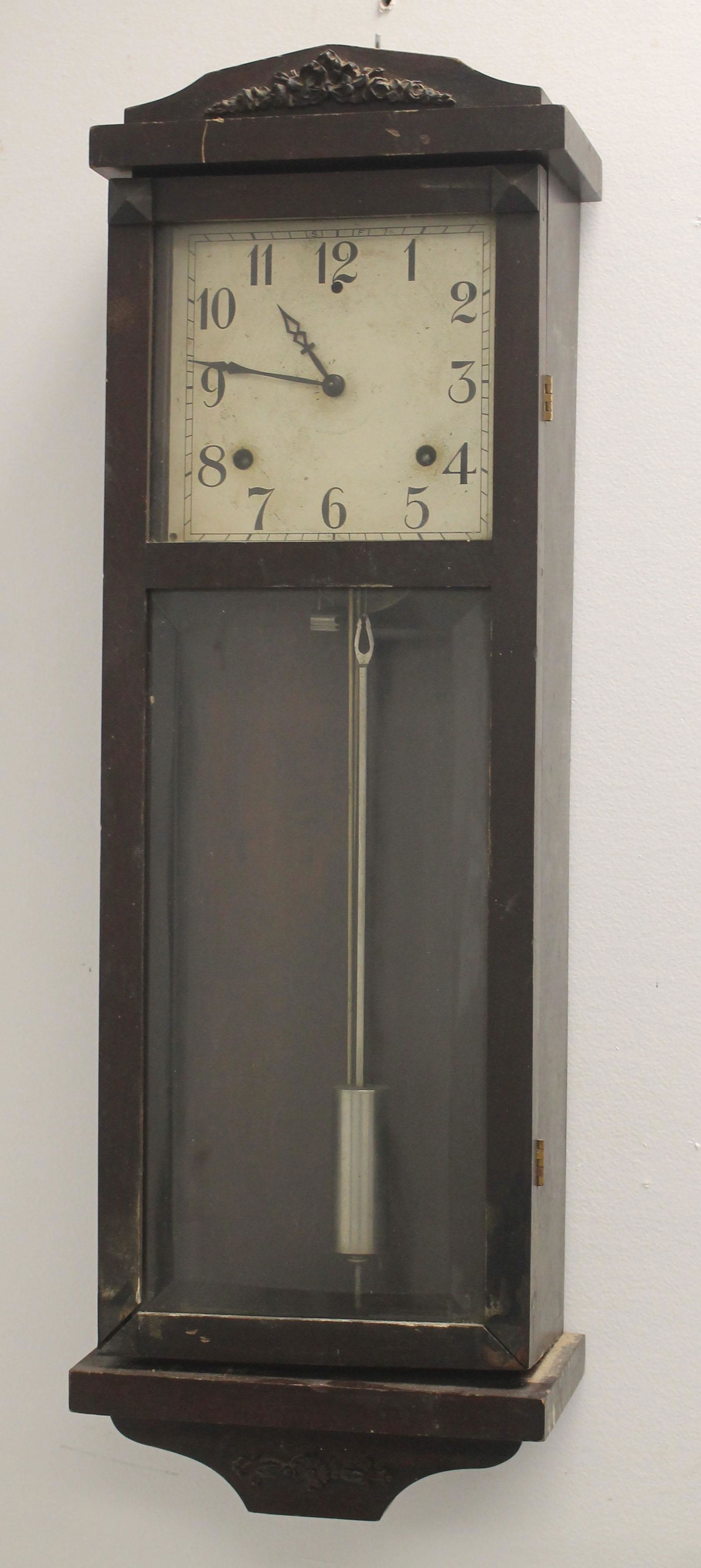 Antique wall clock w glass door - 24 1/4"x8" (1 of 5)