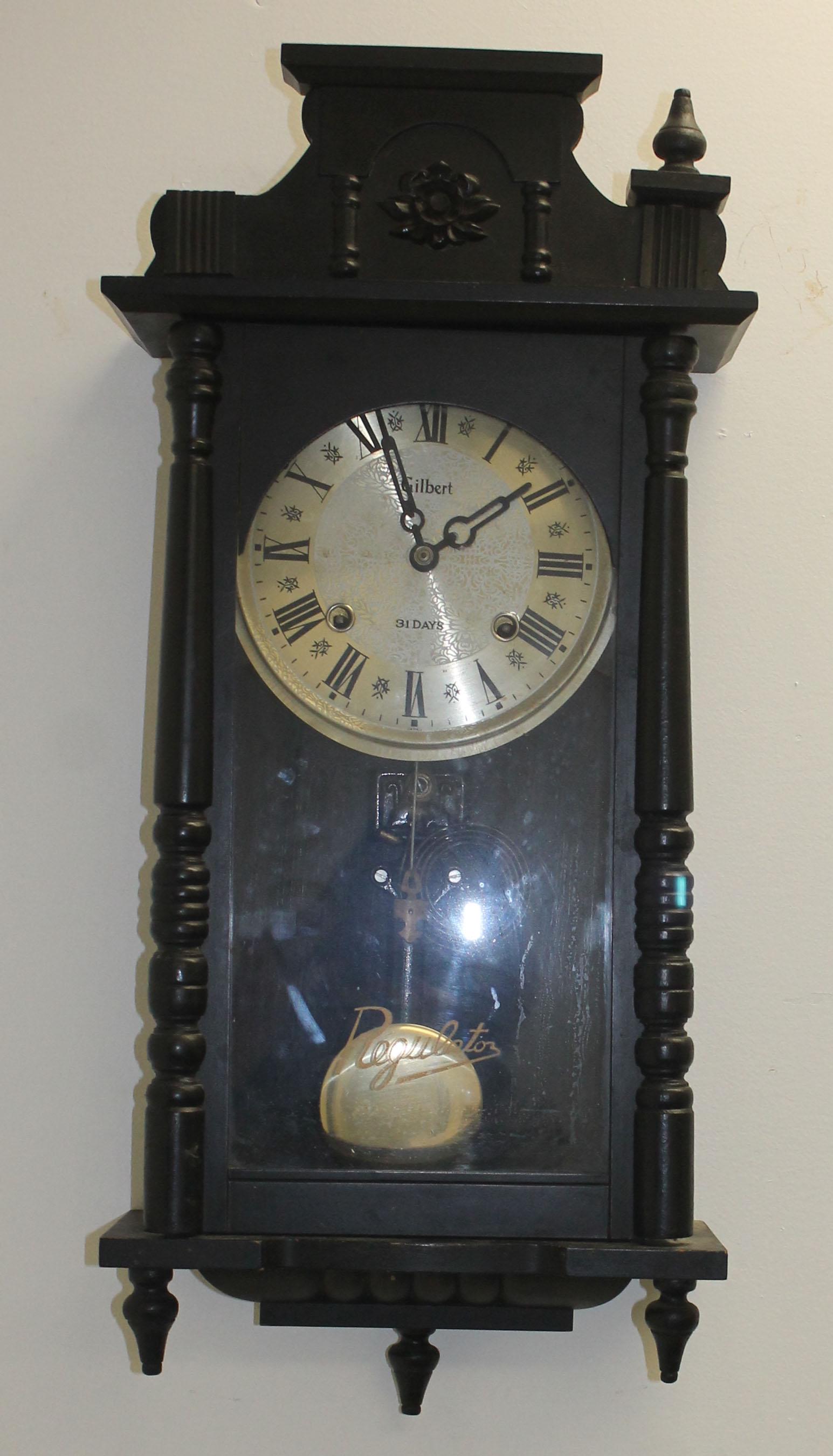 Gilbert 30 day regulator wall clock - finial broken off (1 of 5)