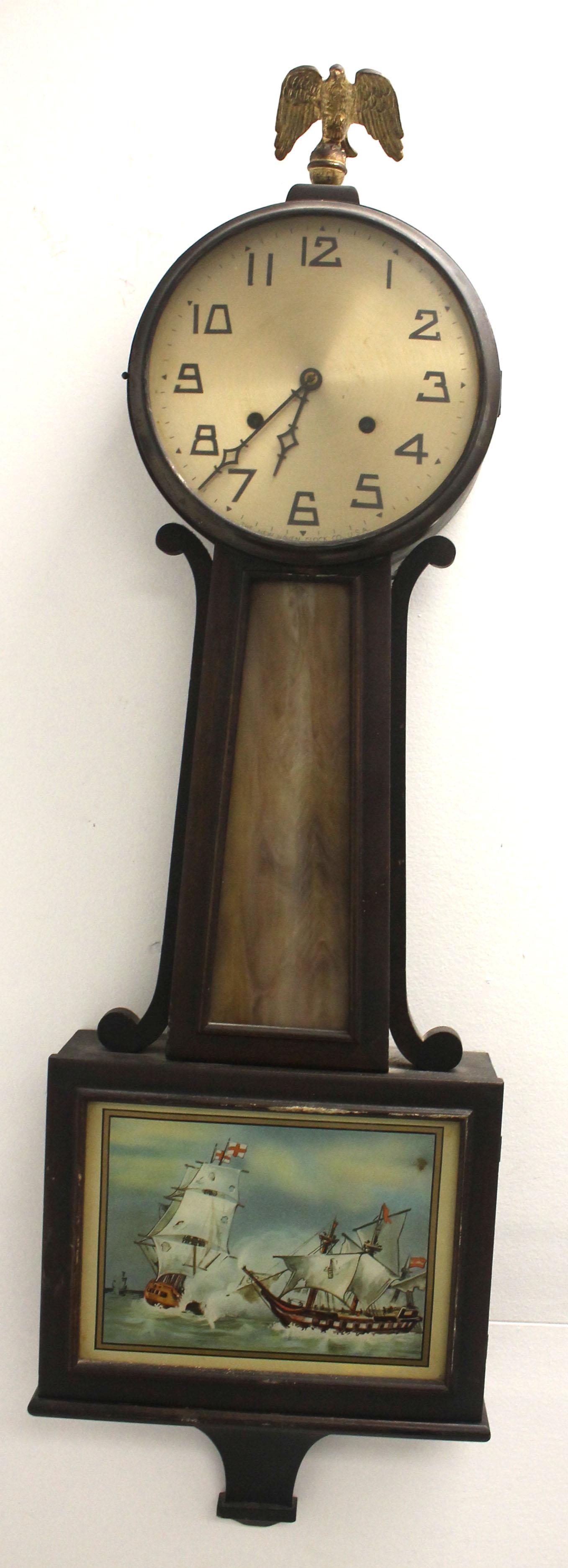 New Haven Clock Co banjo clock w ship motif print on (1 of 7)