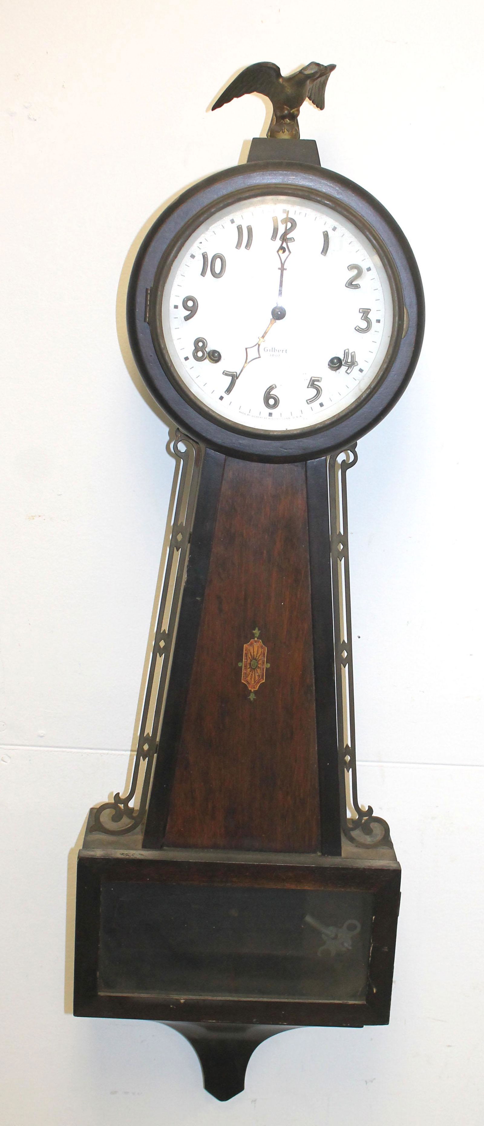 Gilbert banjo clock w inlaid panel - 32" x 9 1/4" (1 of 4)