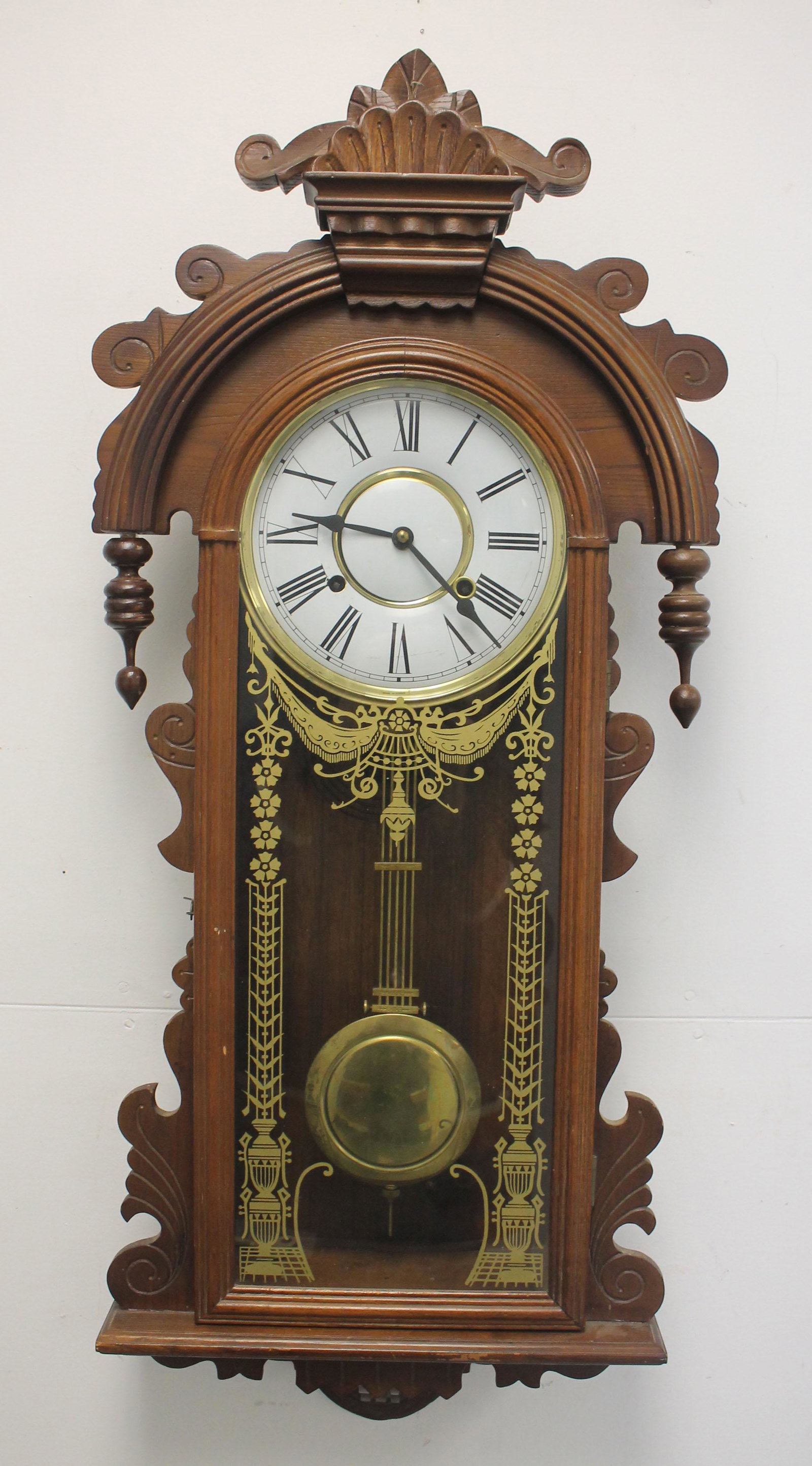 Korean carved wall clock - 37"x14 1/4": Korean carved wall clock - 37"x14 1/4"