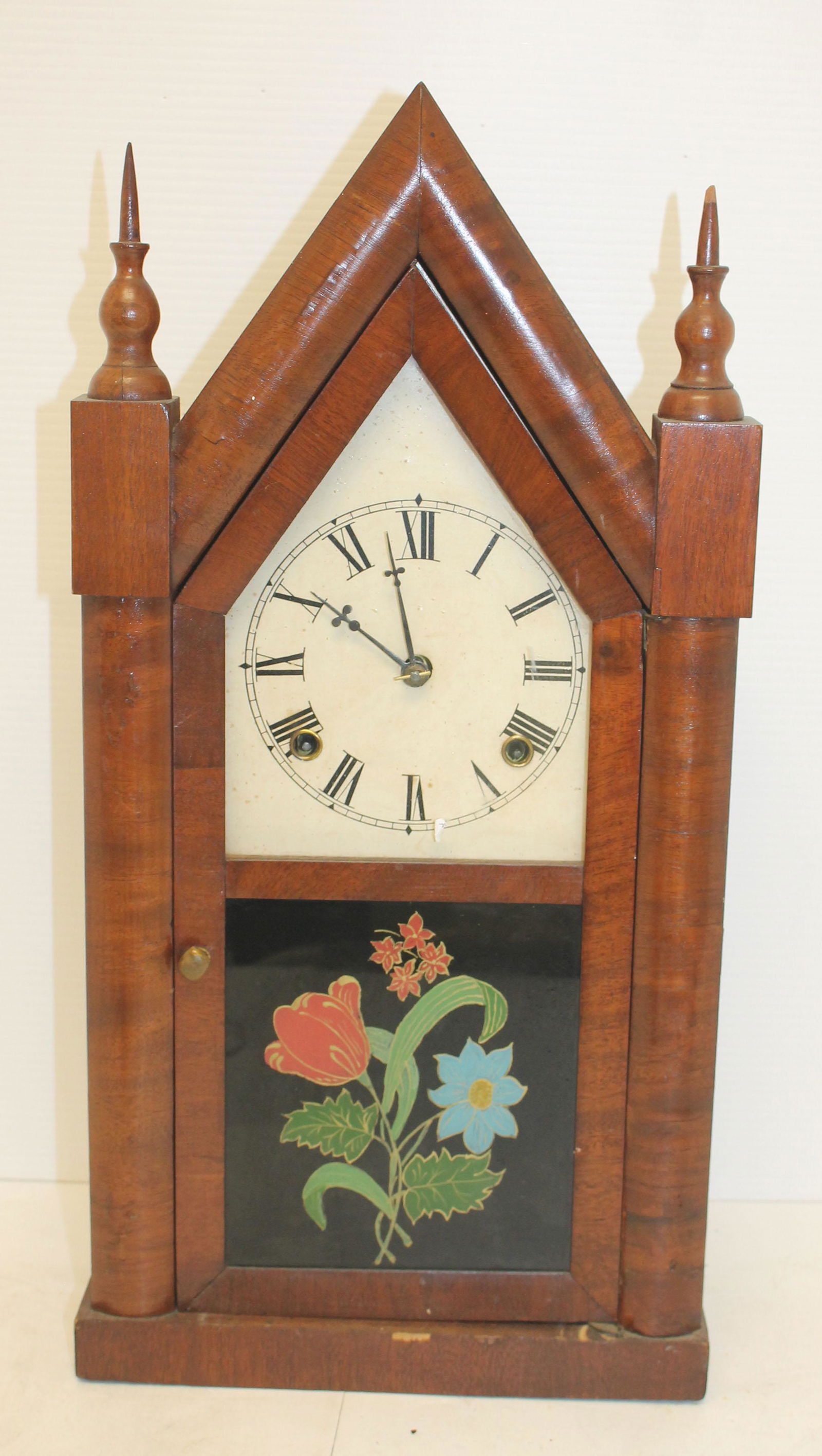 Waterbury steeple clock w floral reverse painted door - (1 of 5)