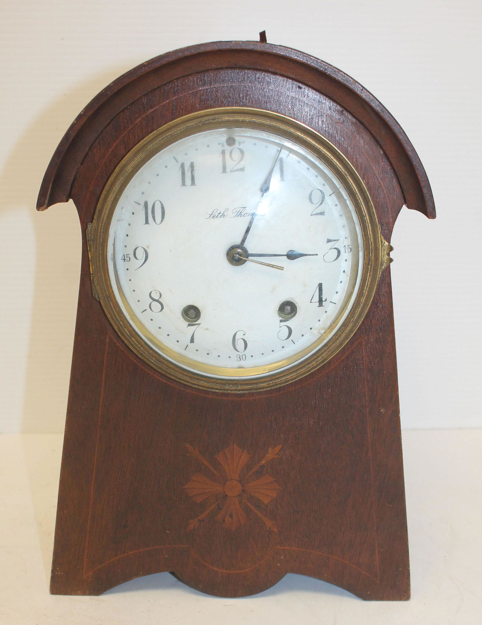 Seth Thomas time & strike clock w inlaid case - 12"x8" (1 of 4)