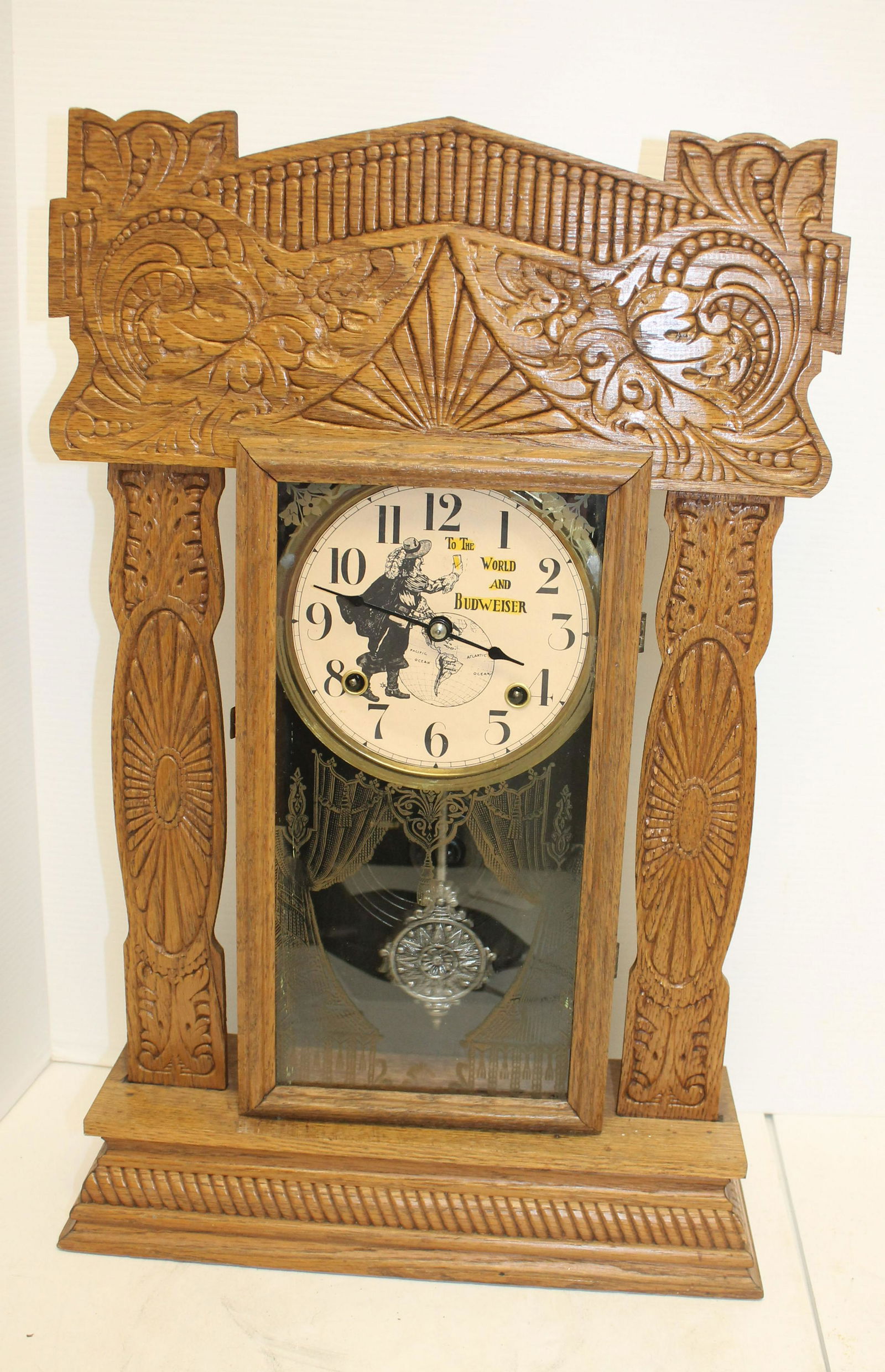 Oak Gingerbread clock w Budweiser advertising face - 22 (1 of 2)