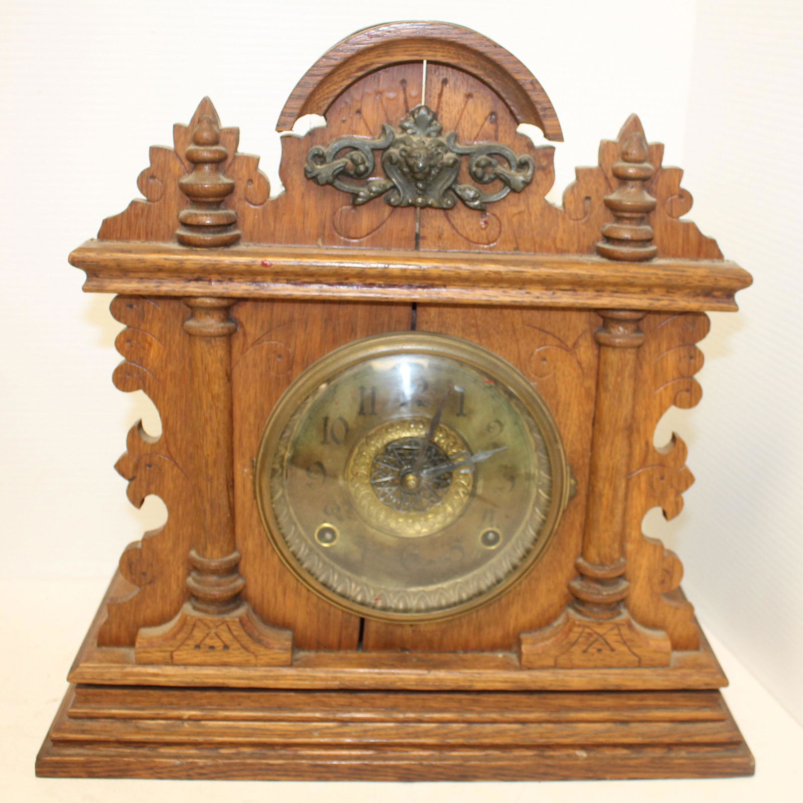 Carved oak mantle clock - 14"x14" (1 of 5)