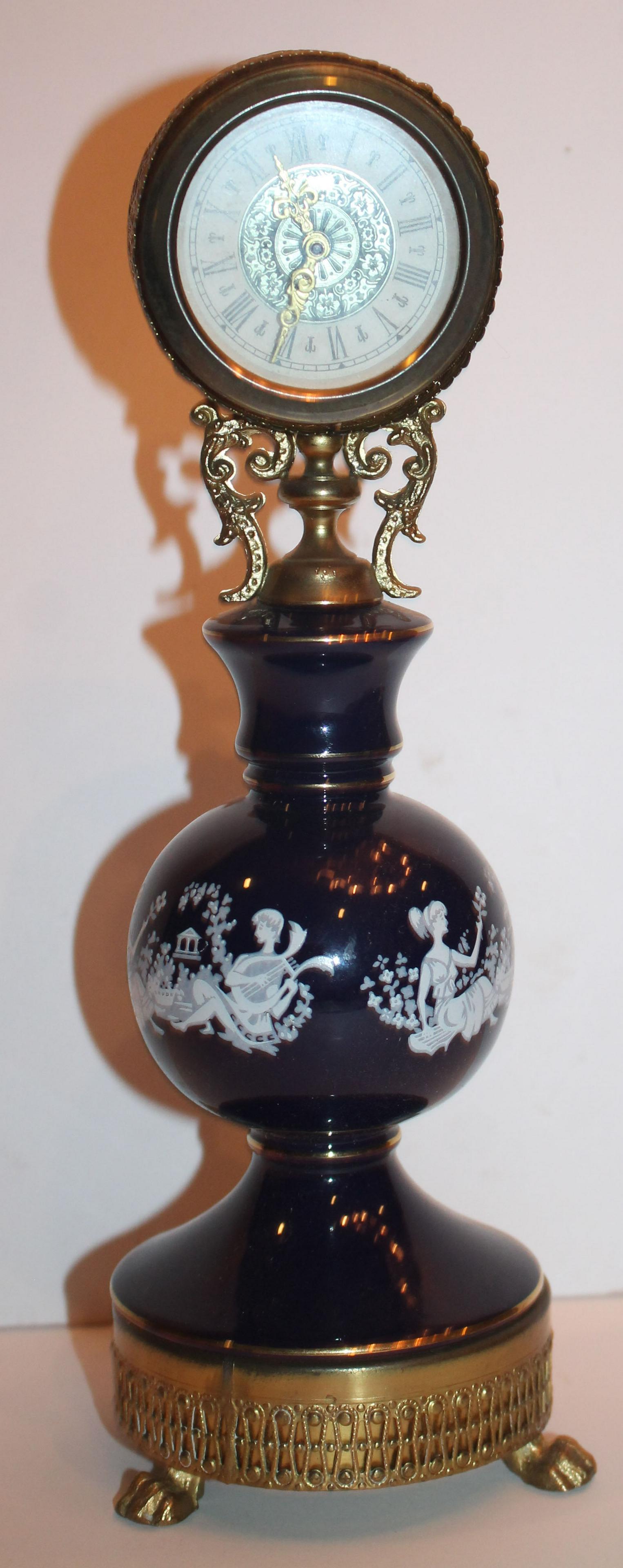 Cobalt & brass toned urn form clock w white painted (1 of 5)