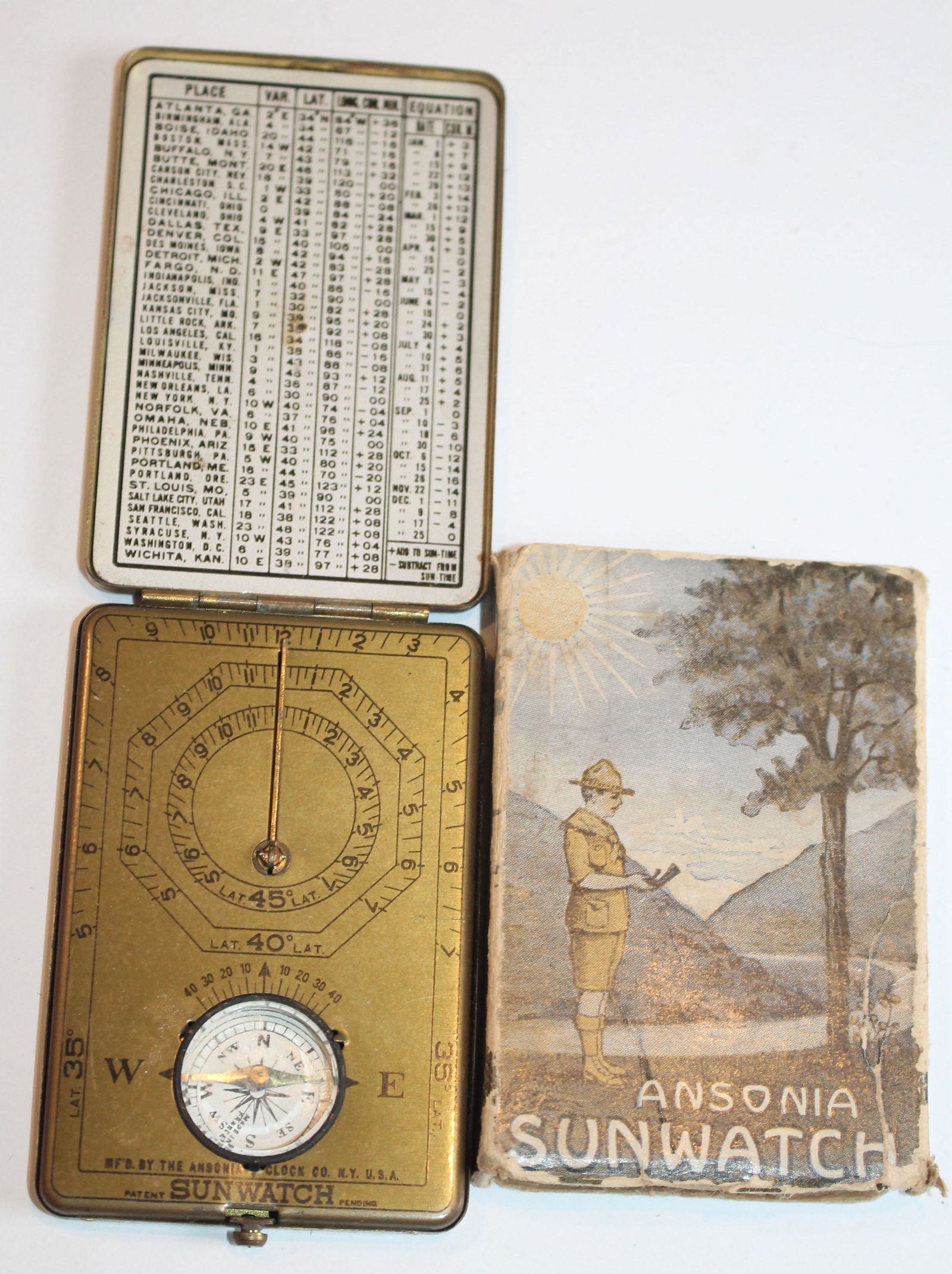 Ansonia Sunwatch compass & sundial in orig box - as (1 of 4)