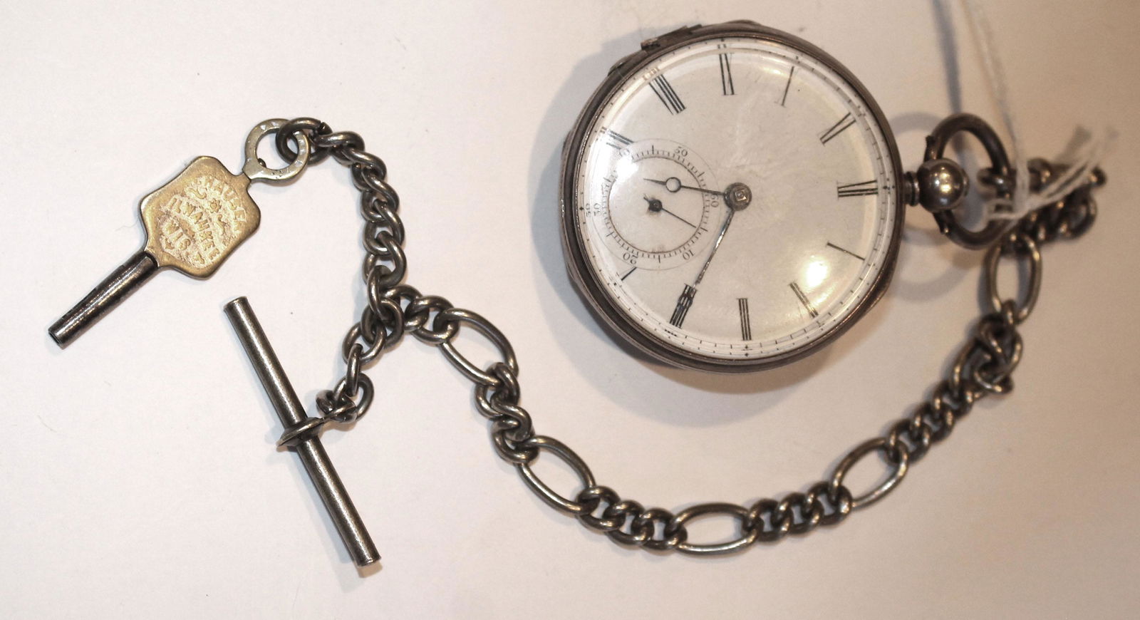 Antique Continental silver pocket watch w fob & key (1 of 4)