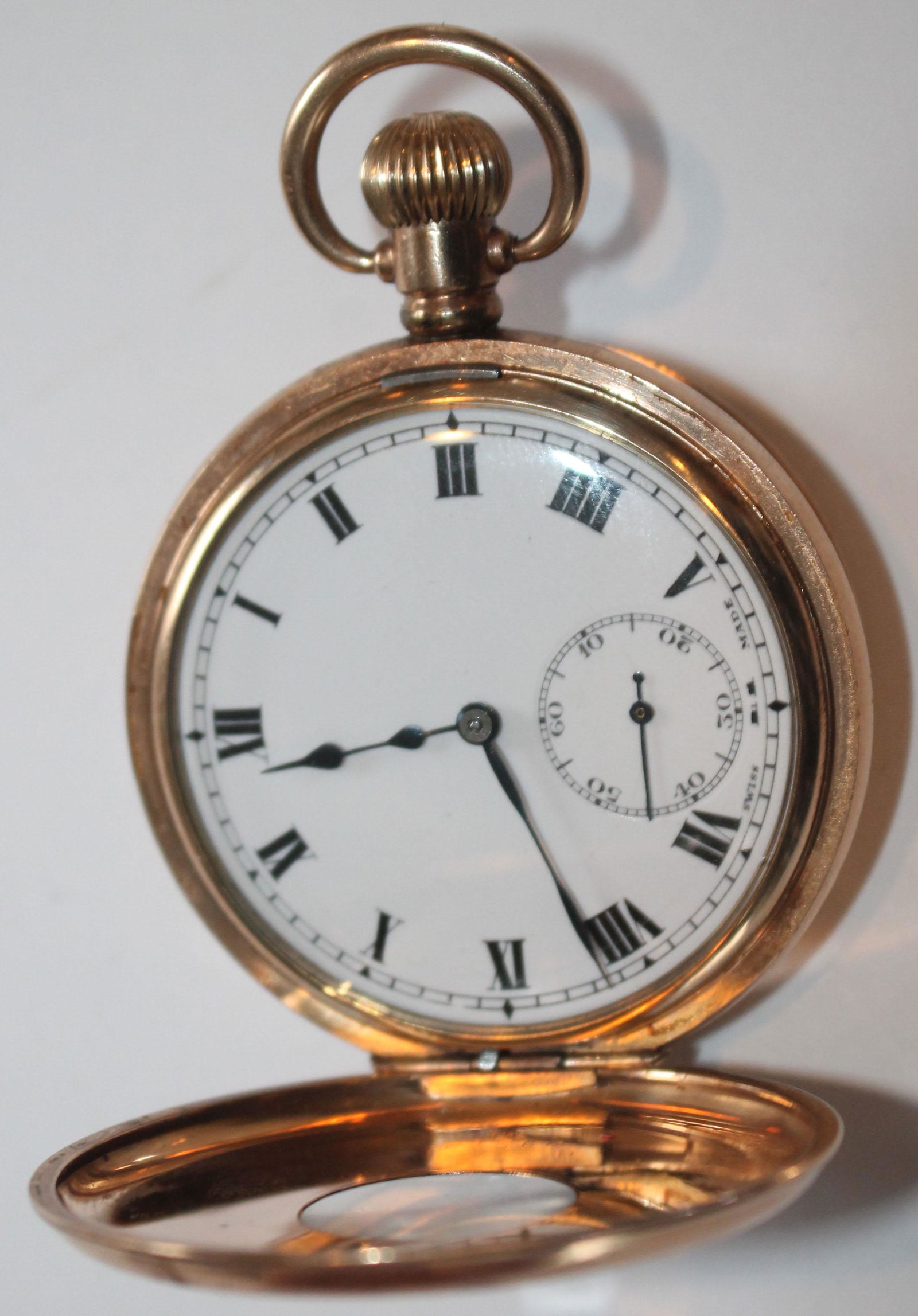 Gold filled 15 jewel pocket watch with presentation: Gold filled 15 jewel pocket watch with presentation inscription from 1928 - Case marked Moon ALD Dennison Watch Case Co