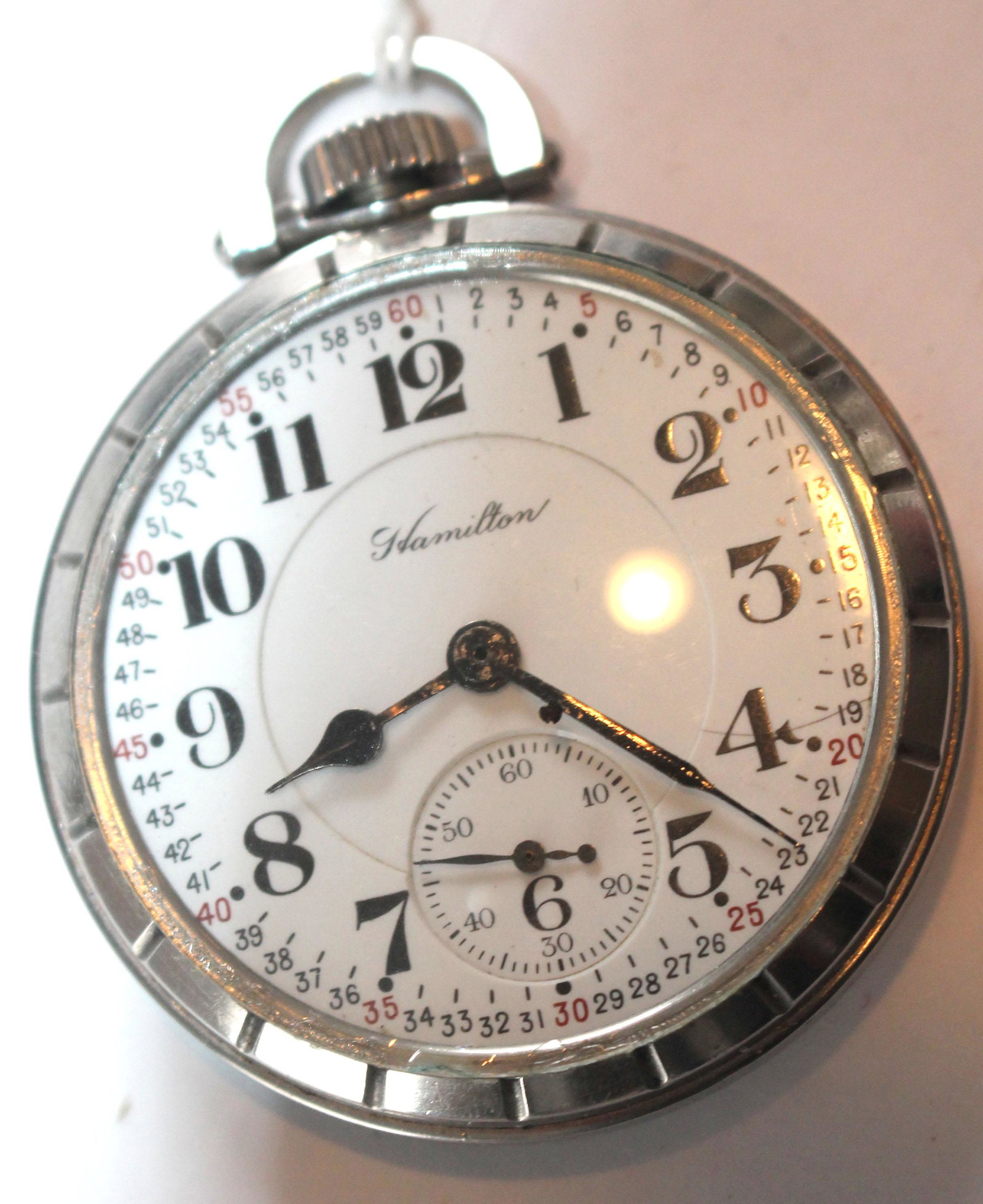 Hamilton Watch Co 22 jewel pocket watch #4992B in: Hamilton Watch Co 22 jewel pocket watch #4992B in stainless steel case