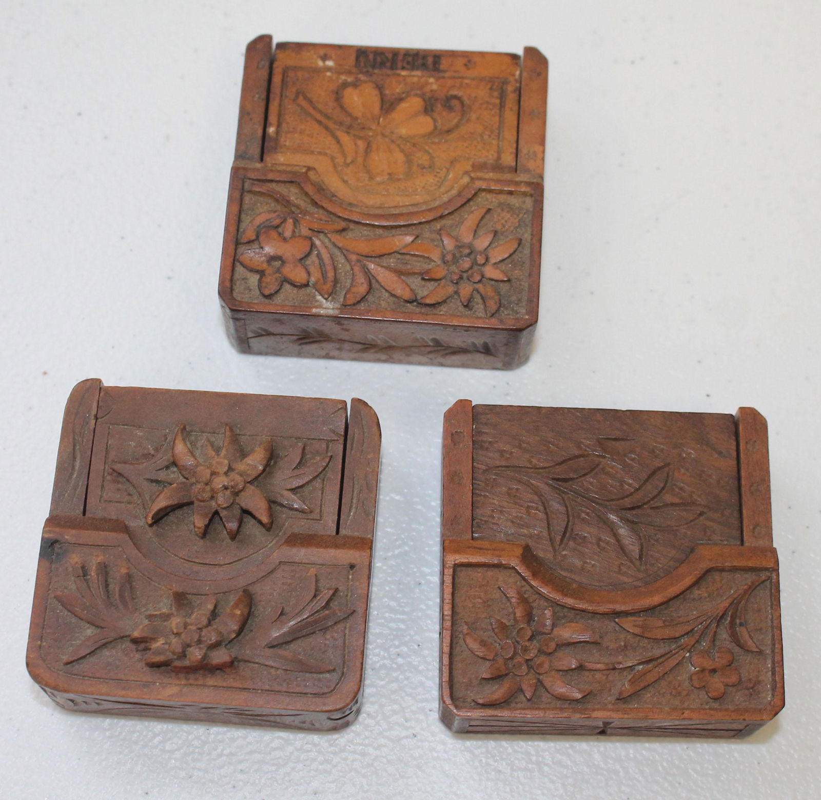 lot of 3 Black Forest carved flip pocket watch cases (1 of 3)