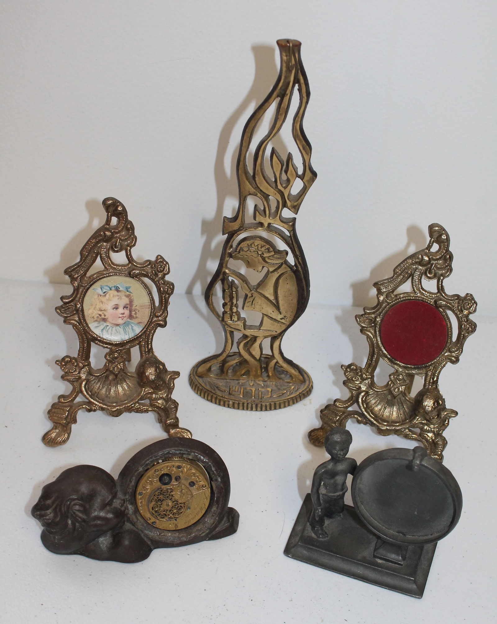 lot of 5 figural metal pocket watch holders (1 of 6)