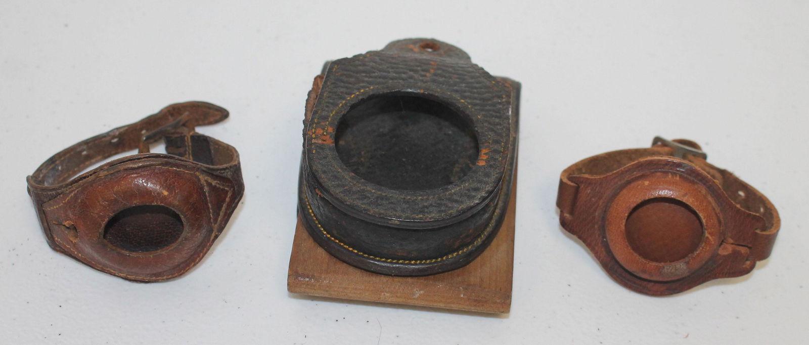 lot of 3 leather pocket watch holders - 2 in wrist band (1 of 4)