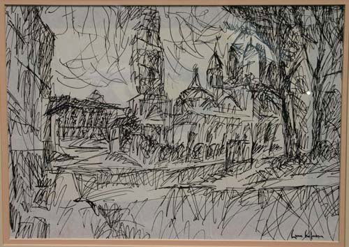 Important Hans Hofmann (1880-1966) 10"x14" (sight: Important Hans Hofmann (1880-1966) 10"x14" (sight size) ink drawing of New York City