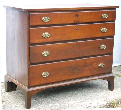ca 1790 period Chippendale/Hepplewhite transitional: ca 1790 period Chippendale/Hepplewhite transitional New England cherry 4 dr chest on desirable bracket base