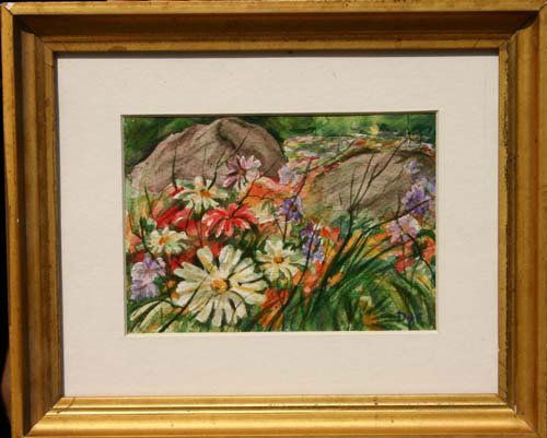 Marcel Dyf 4 3/4 x 6 3/4 w/c wild flower garden lan: Marcel Dyf 4 3/4 x 6 3/4 w/c wild flower garden landscape