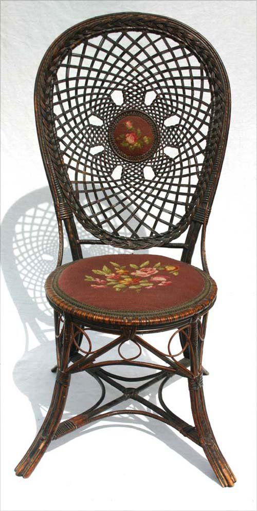 212 antique fancy Victorian wicker side chair w needle