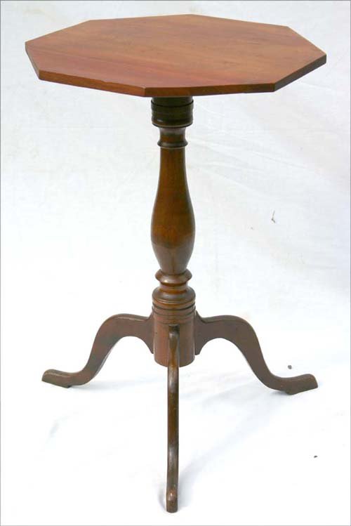 outstanding form ca 1790 CT octag top maple birch: outstanding form ca 1790 CT octag top maple birch & cherry snake ft candlestand - all orig