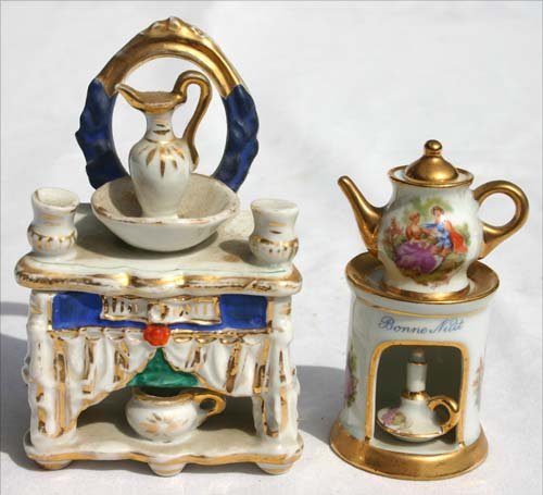 lot of 2 antique porcelain fairings - 1 German - 4: lot of 2 antique porcelain fairings - 1 German - 4 1/4" tall, 1 Limoges