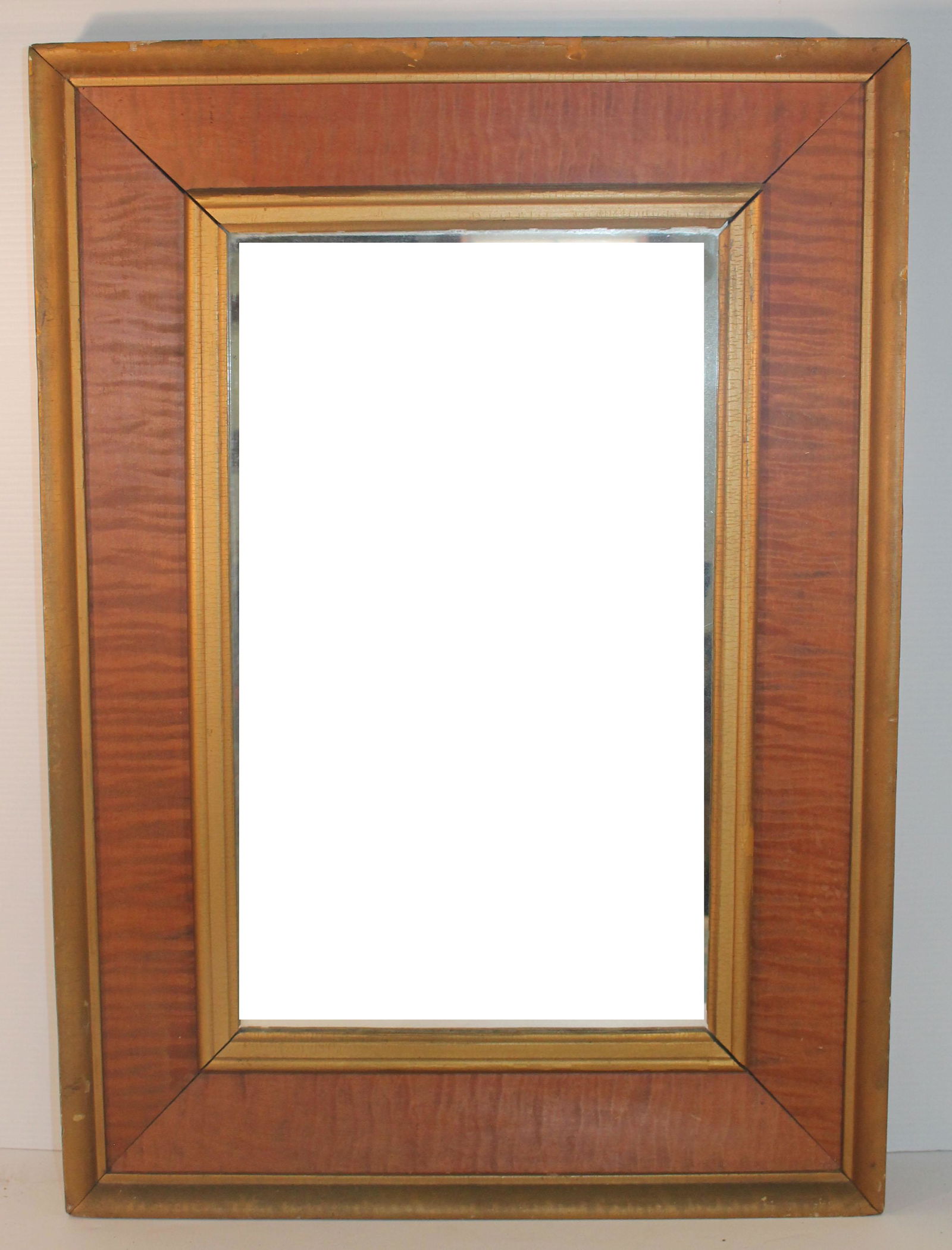 Antique tiger maple framed mirror in untouched surface (1 of 7)