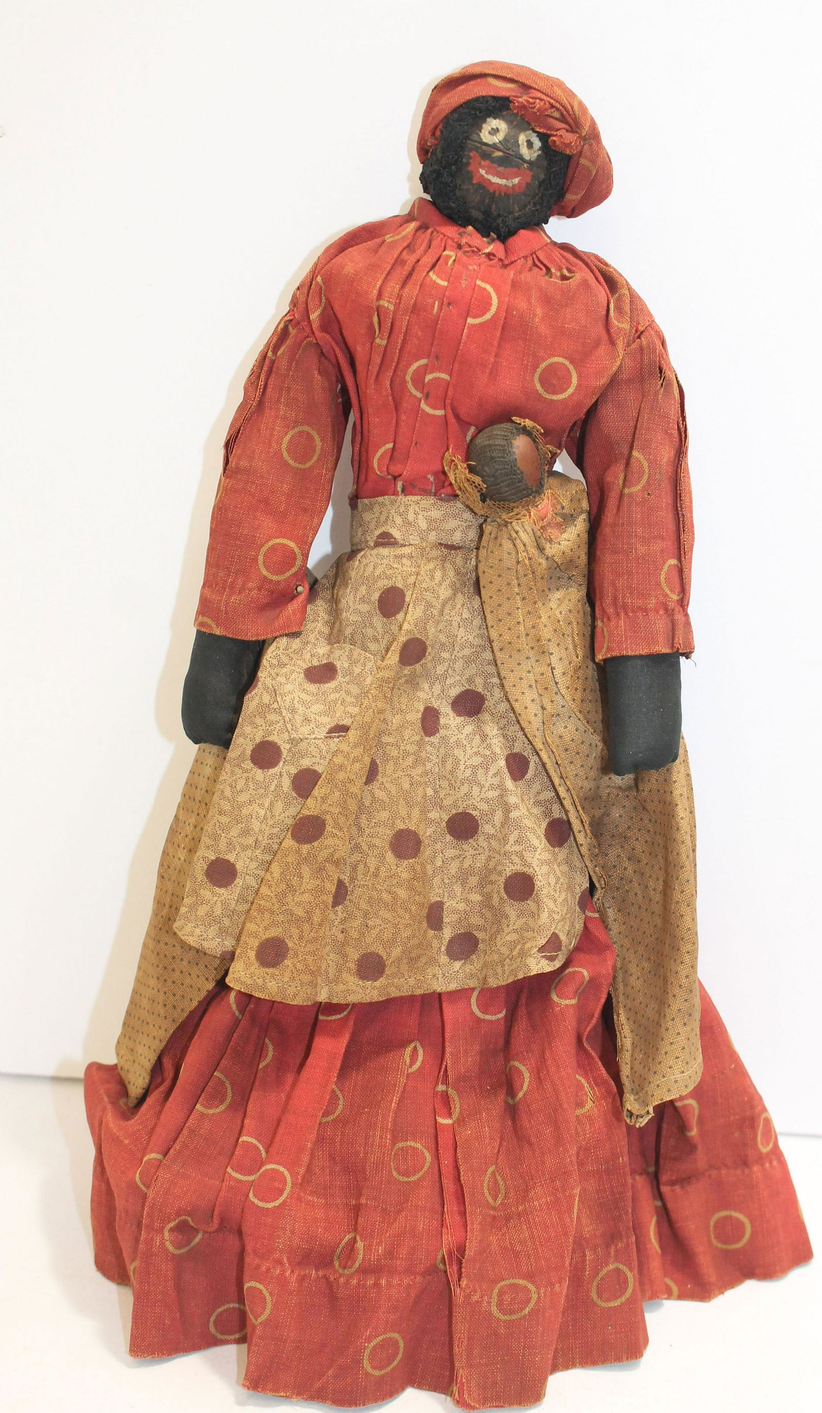 ca 1880 African American nut head broom doll w 2 babies (1 of 7)