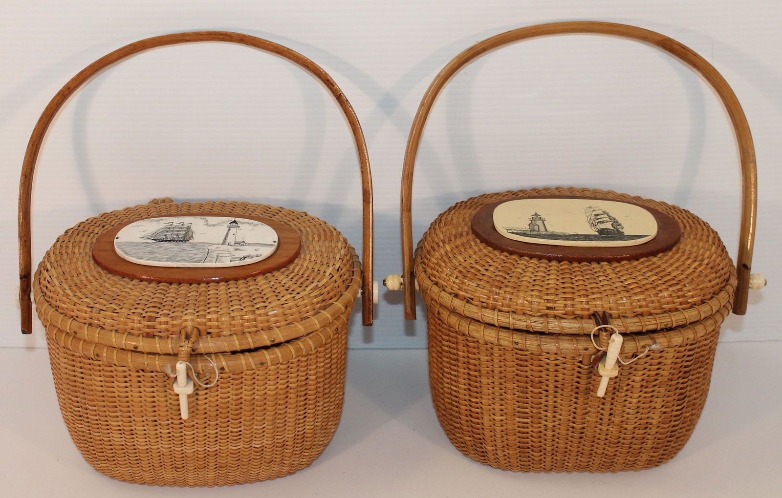 2 contemporary Nantucket swing handled baskets w etched (1 of 7)