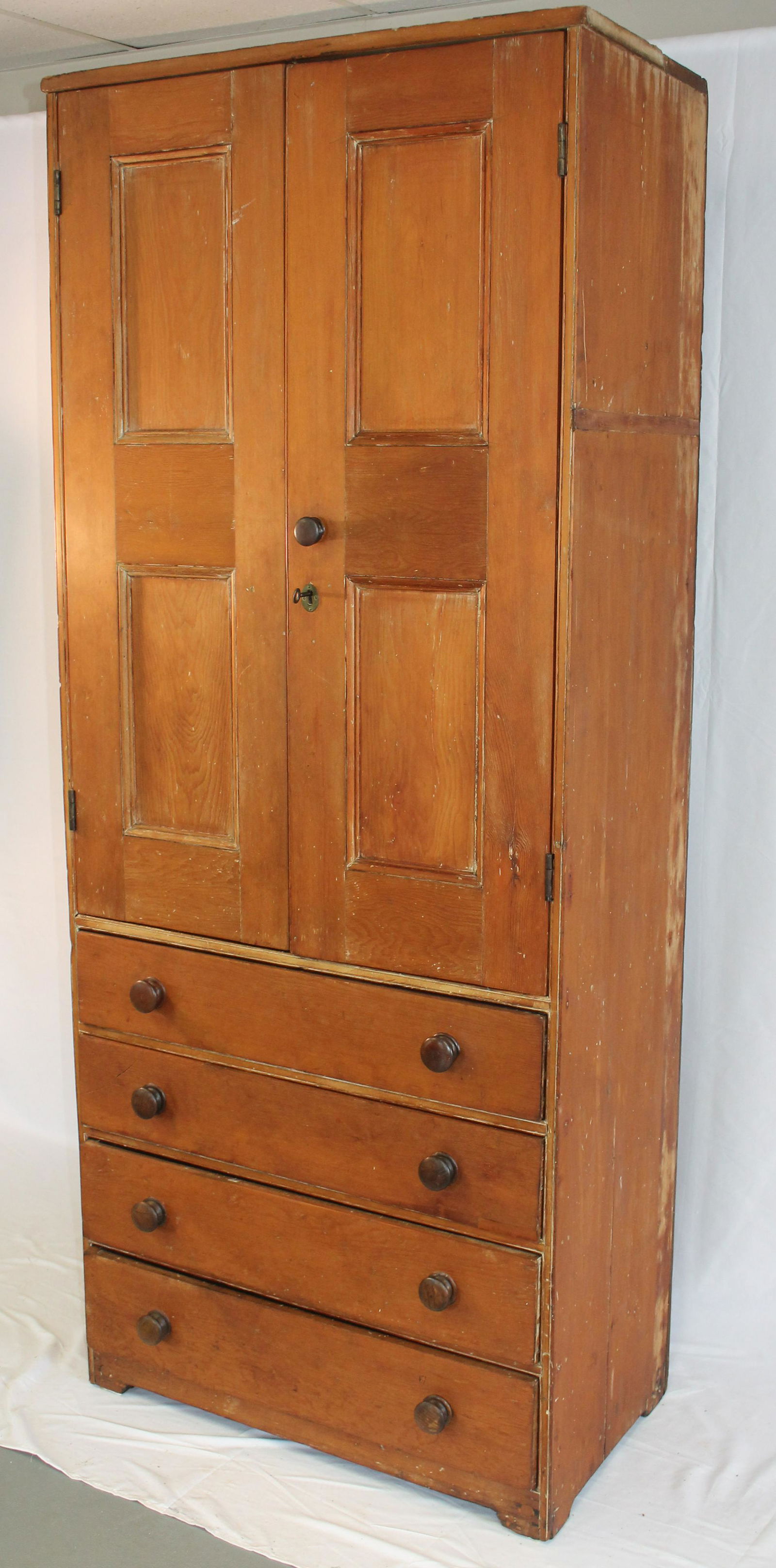 19thC tall cupboard w 2 doors over 4 drawers-  82 1/2" (1 of 8)