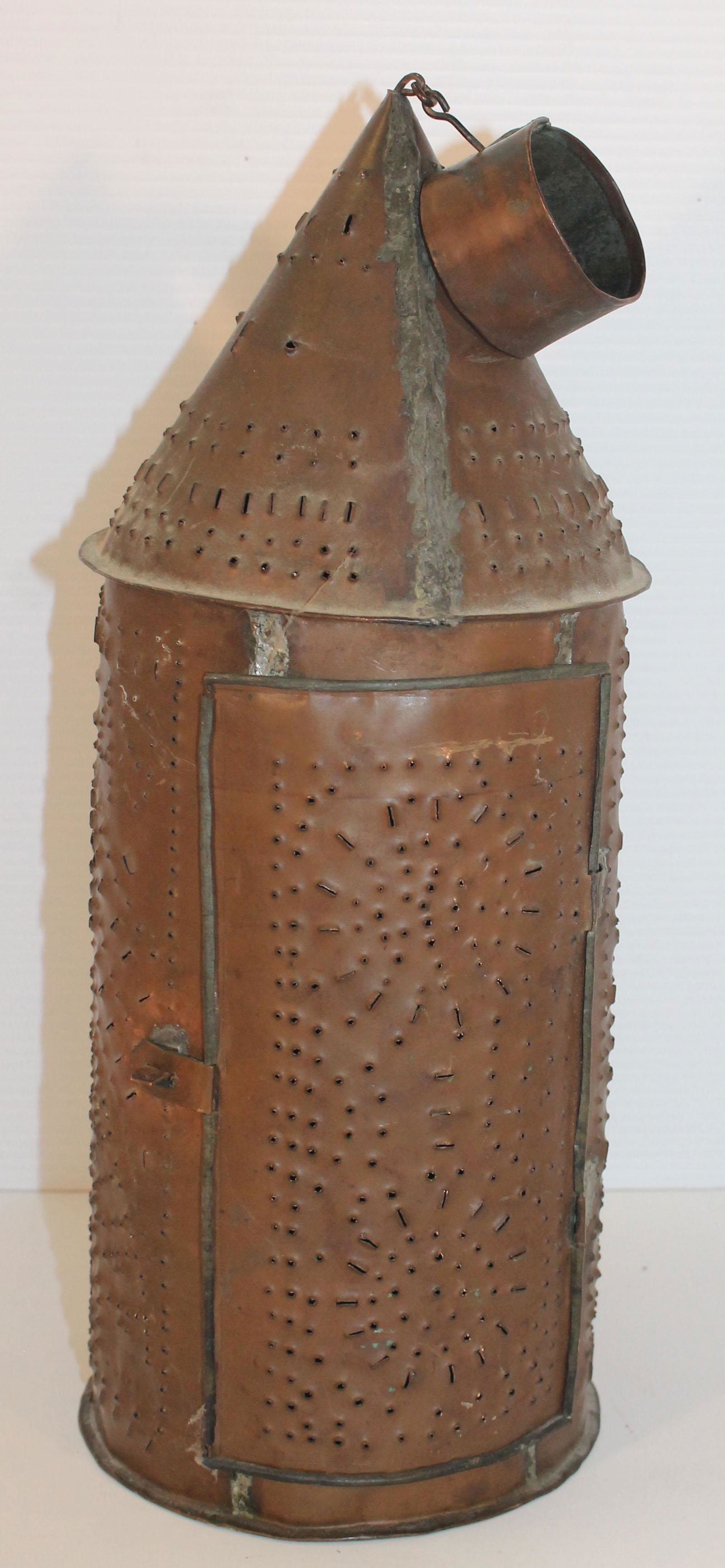 19thC copper pierced lantern sgnd Whitney & Woodruff (1 of 5)
