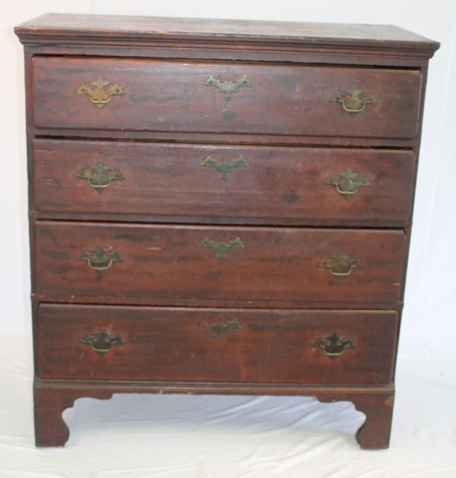 18thC New England red & black grain painted pine 4 dr (1 of 10)